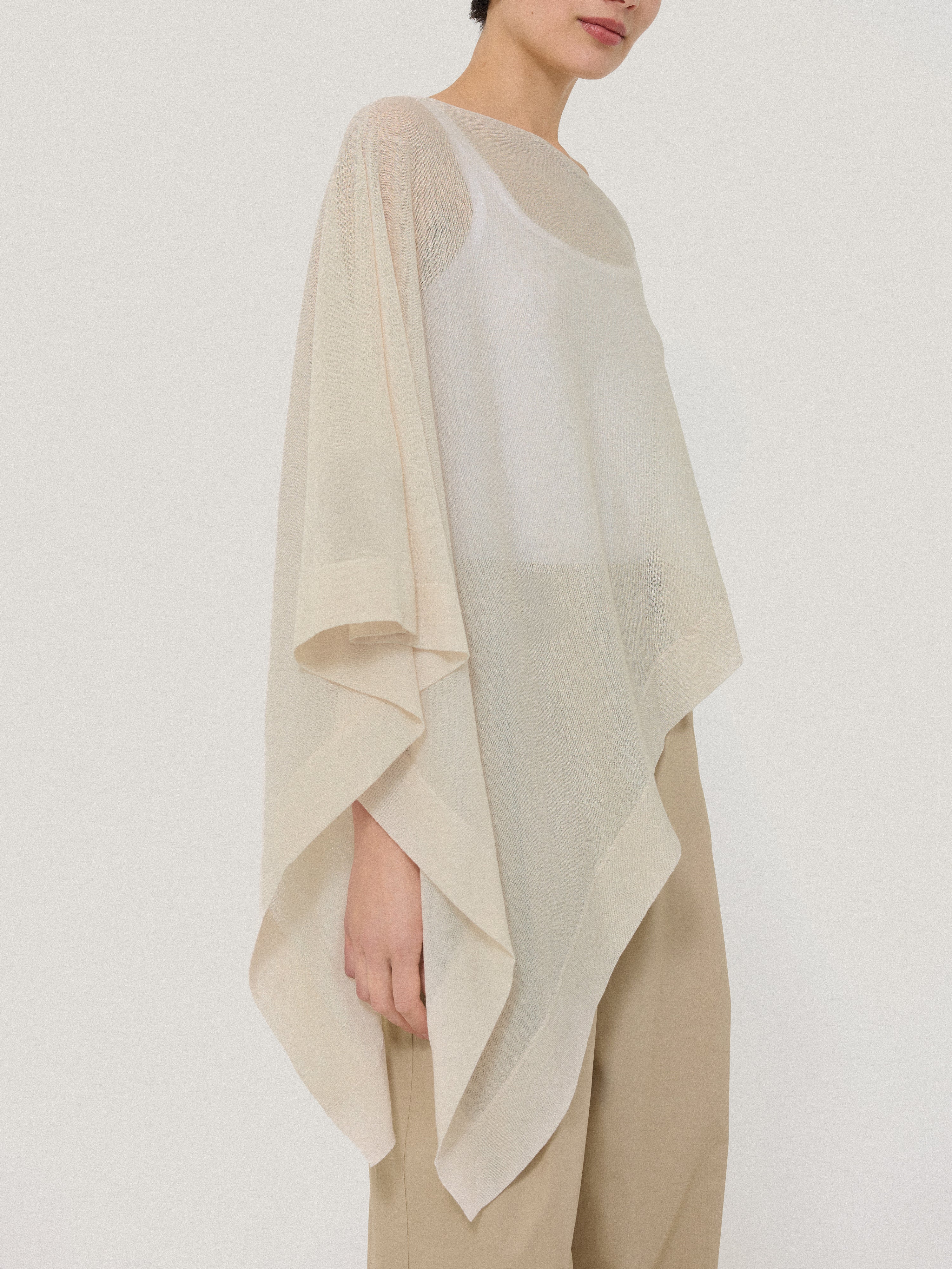 Sheer Linen Blend Poncho | Cream - Image 3