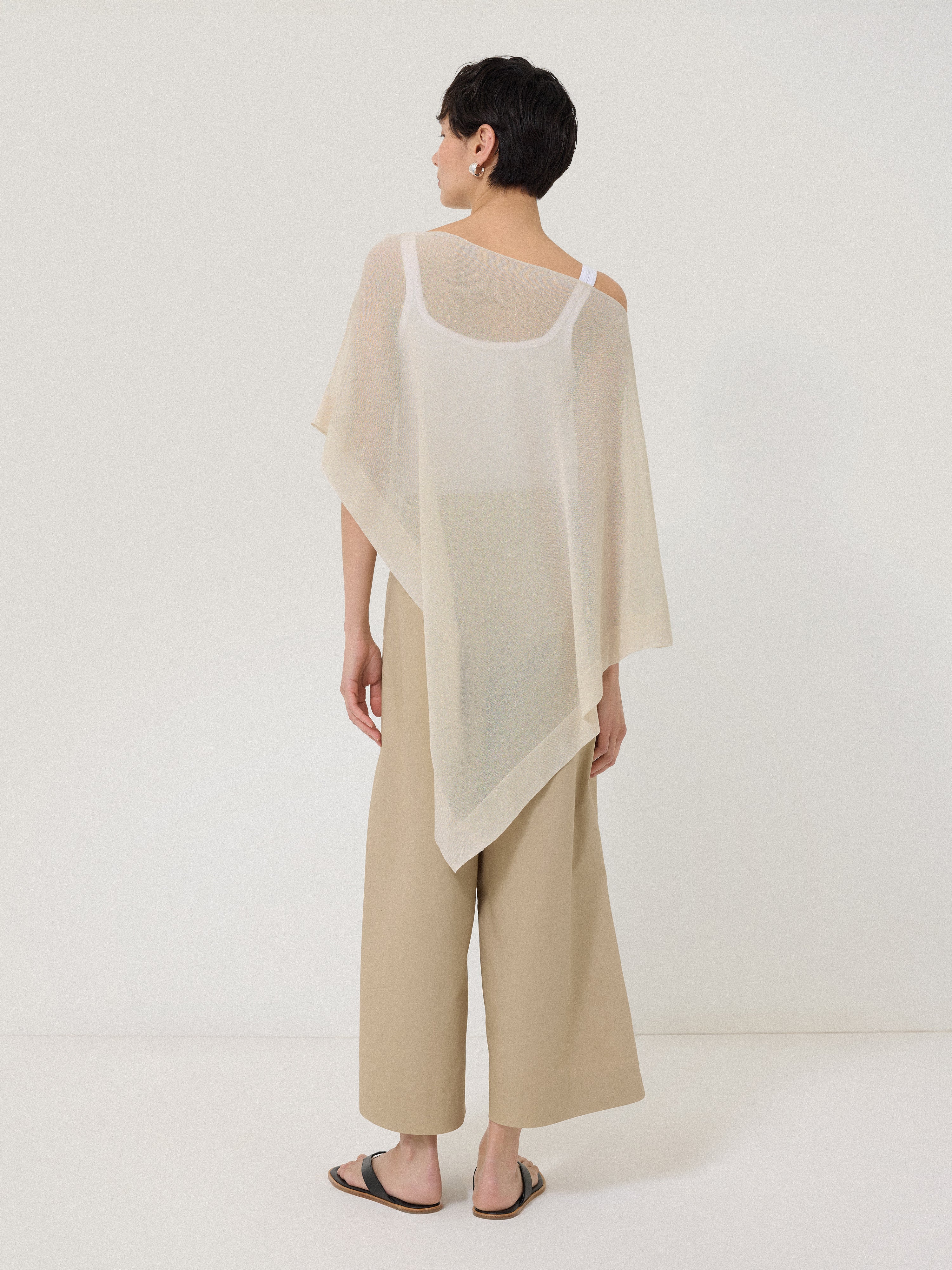 Sheer Linen Blend Poncho | Cream - Image 5