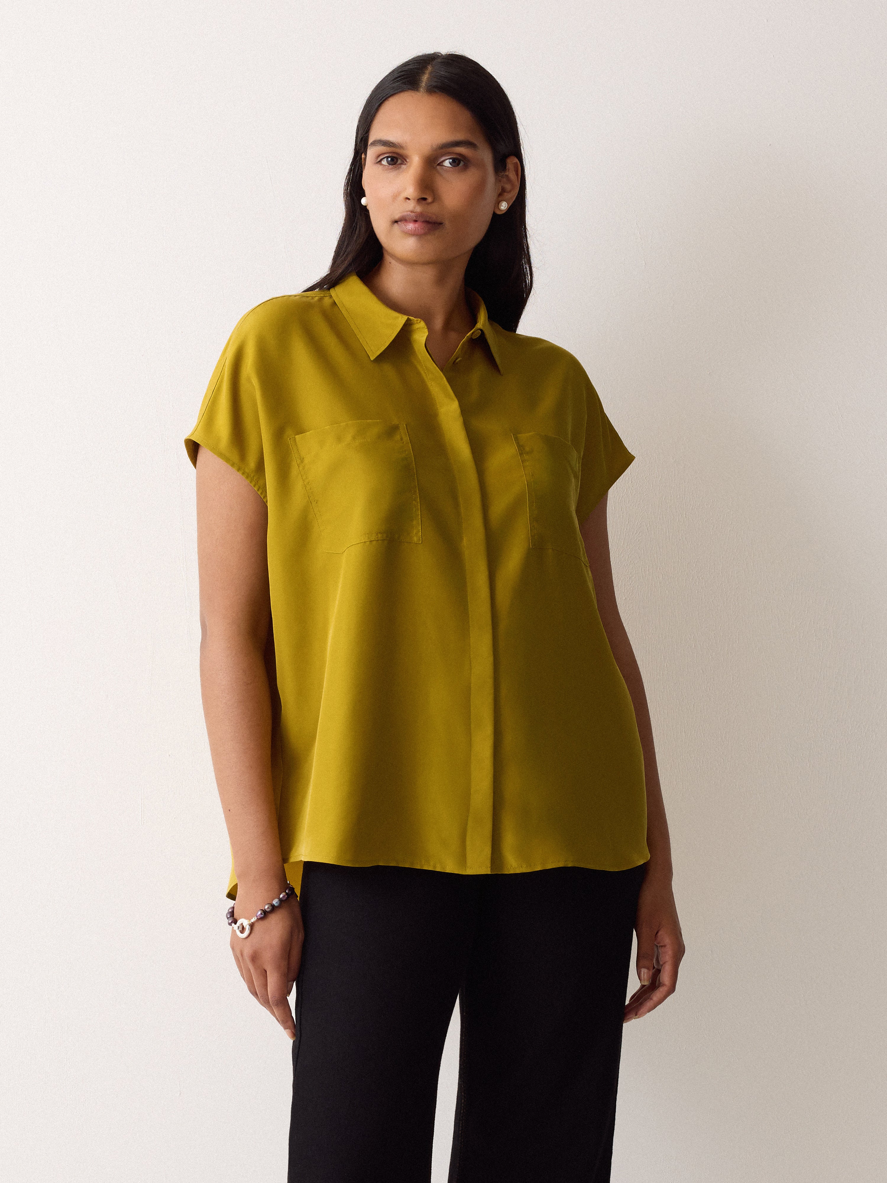 Short Sleeve Silk Shirt | Yellow - Image 2