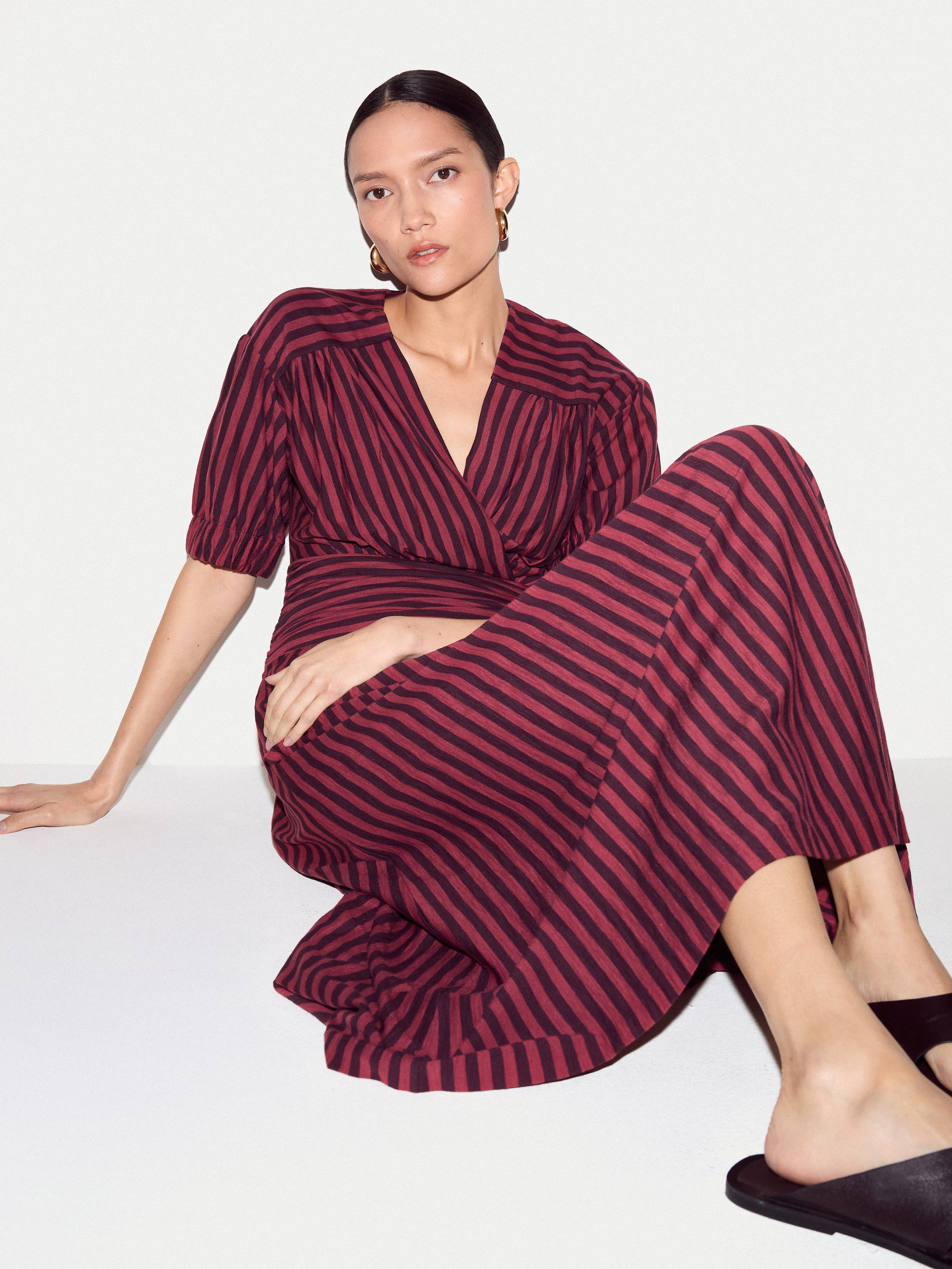 Short Sleeve Slub Stripe Jersey Dress | Eggplant - Image 2