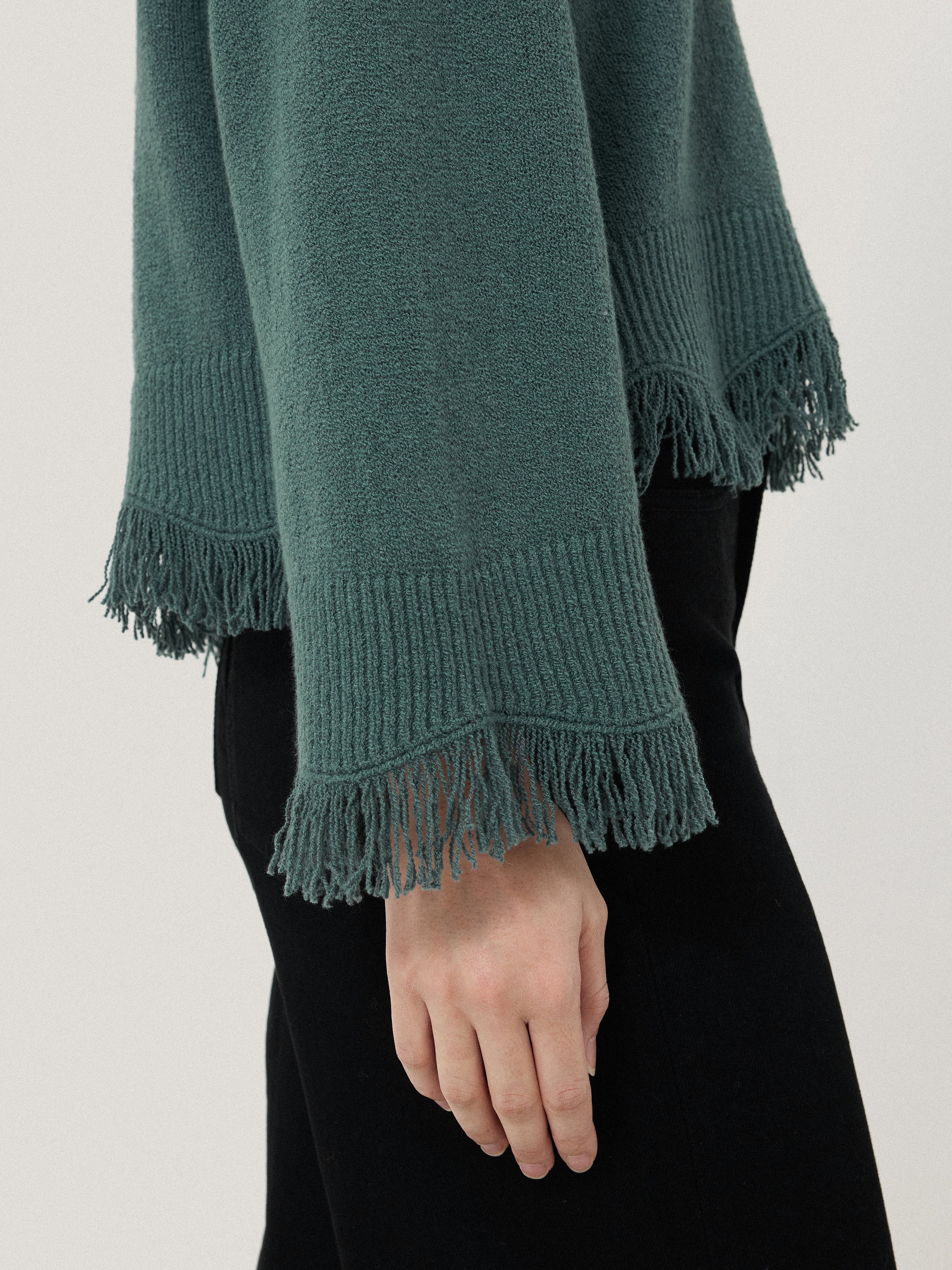 Silk Blend Boucle Fringe Top | Blue - Image 2