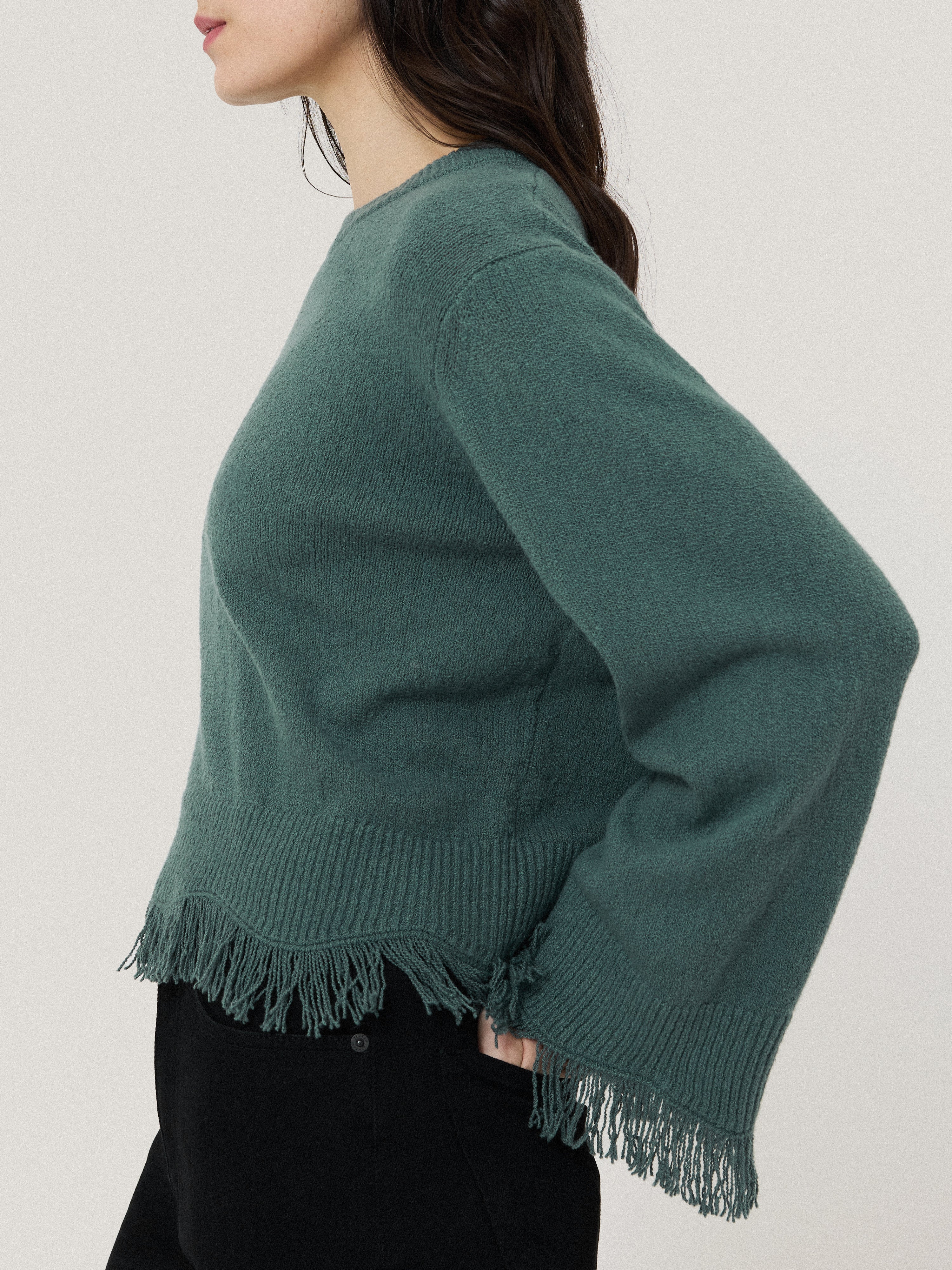Silk Blend Boucle Fringe Top | Blue - Image 4