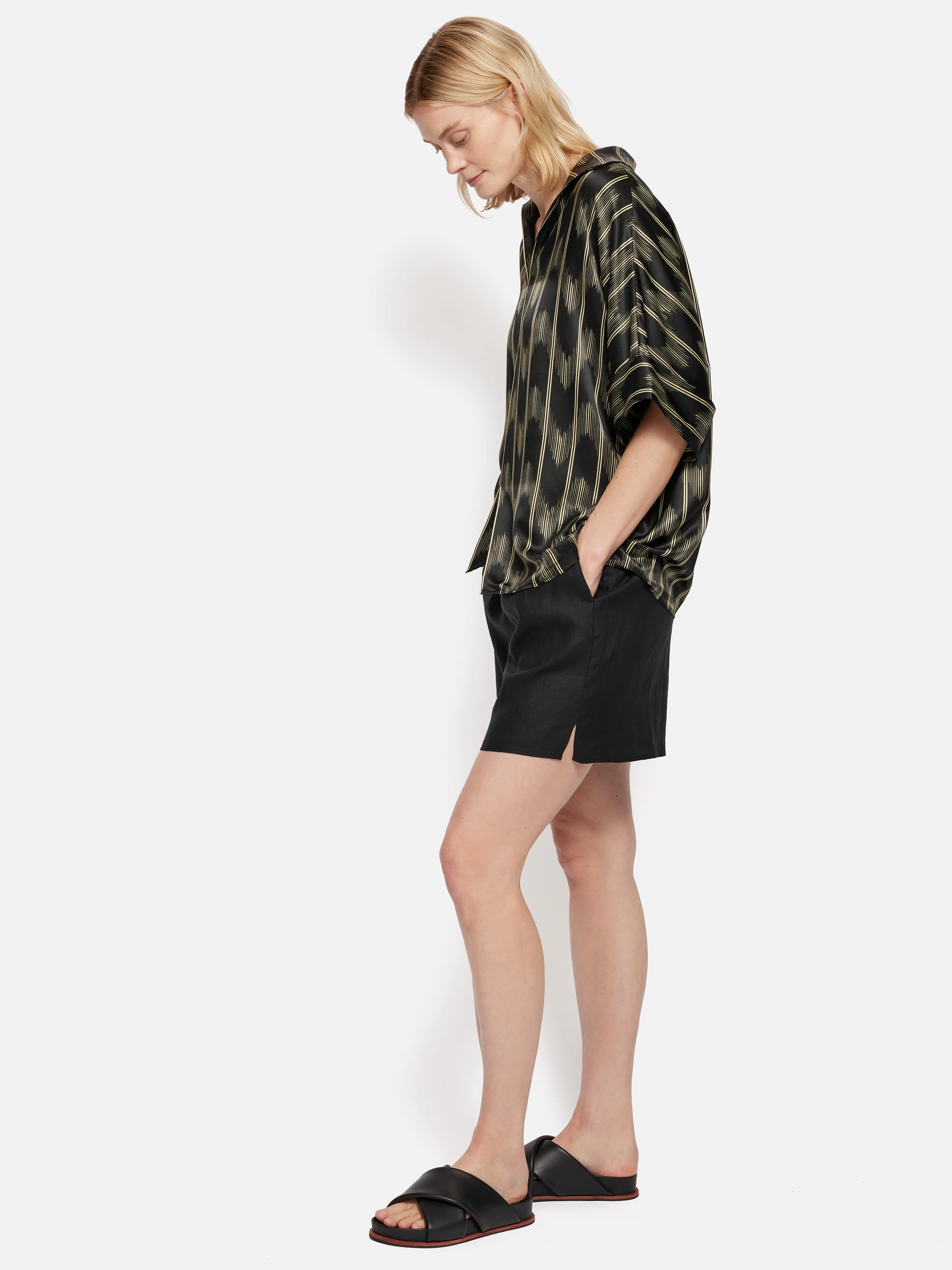 Silk Blend Ikat Stripe Top | Black - Image 4
