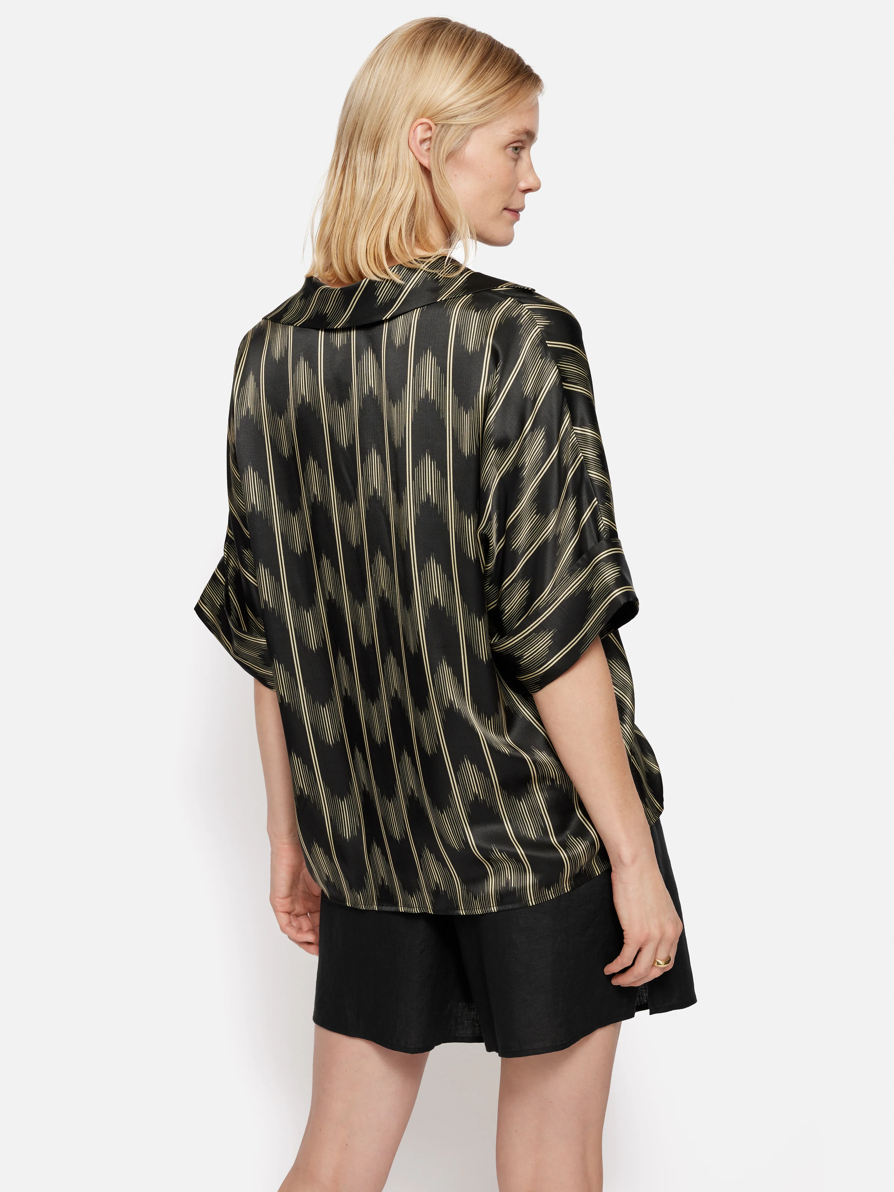 Silk Blend Ikat Stripe Top | Black - Image 6