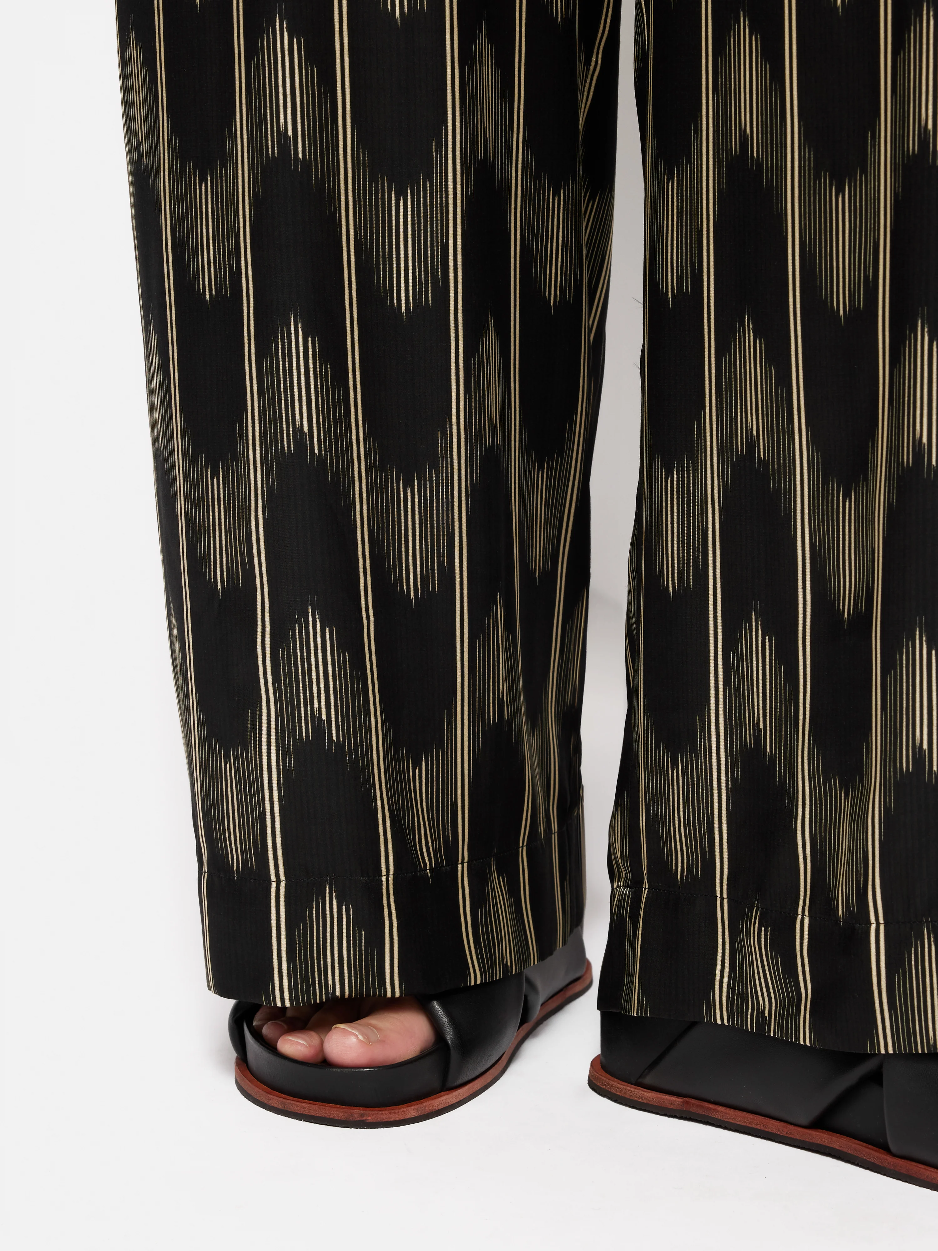 Silk Blend Ikat Stripe Trouser | Black - Image 2