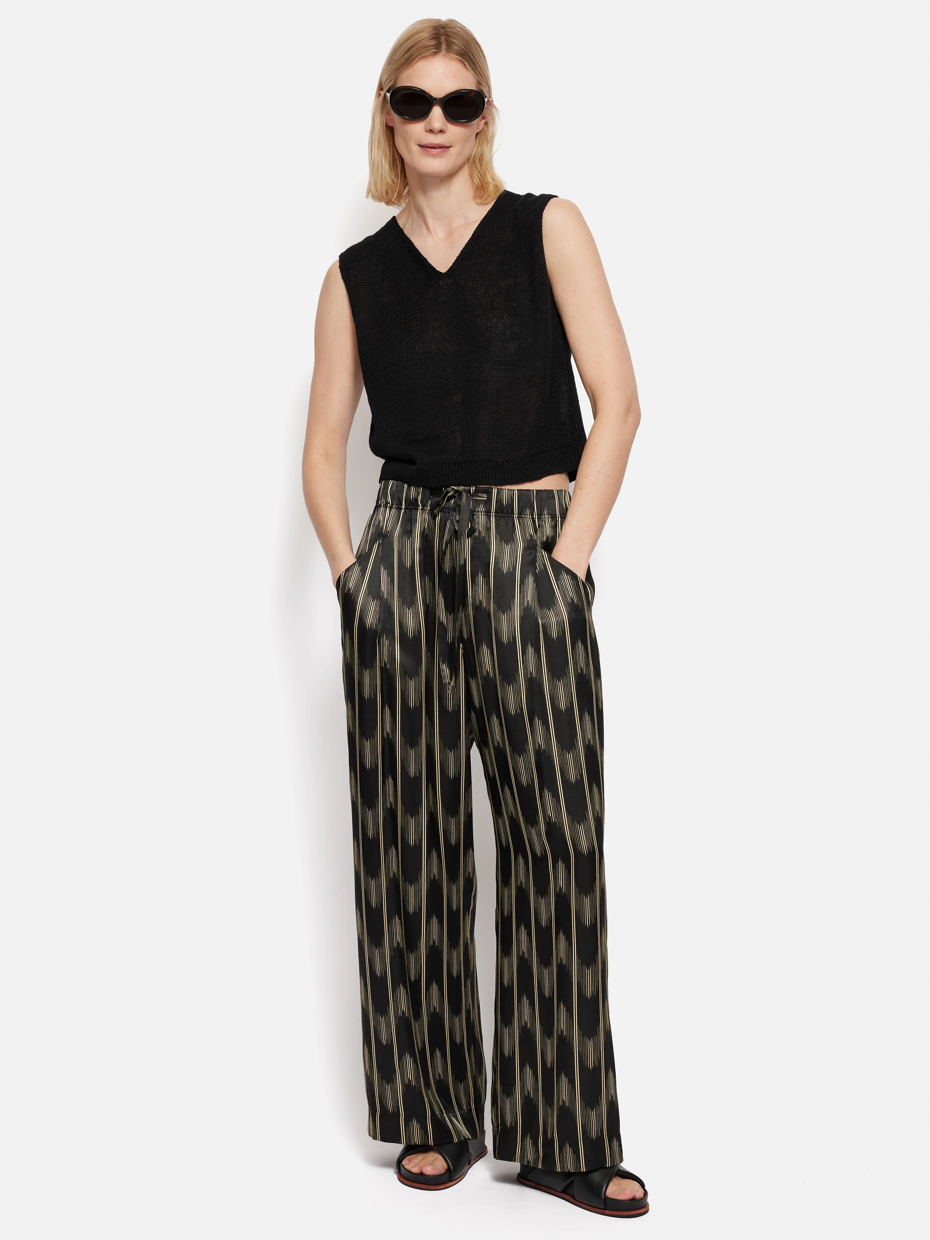 Silk Blend Ikat Stripe Trouser | Black - Image 3