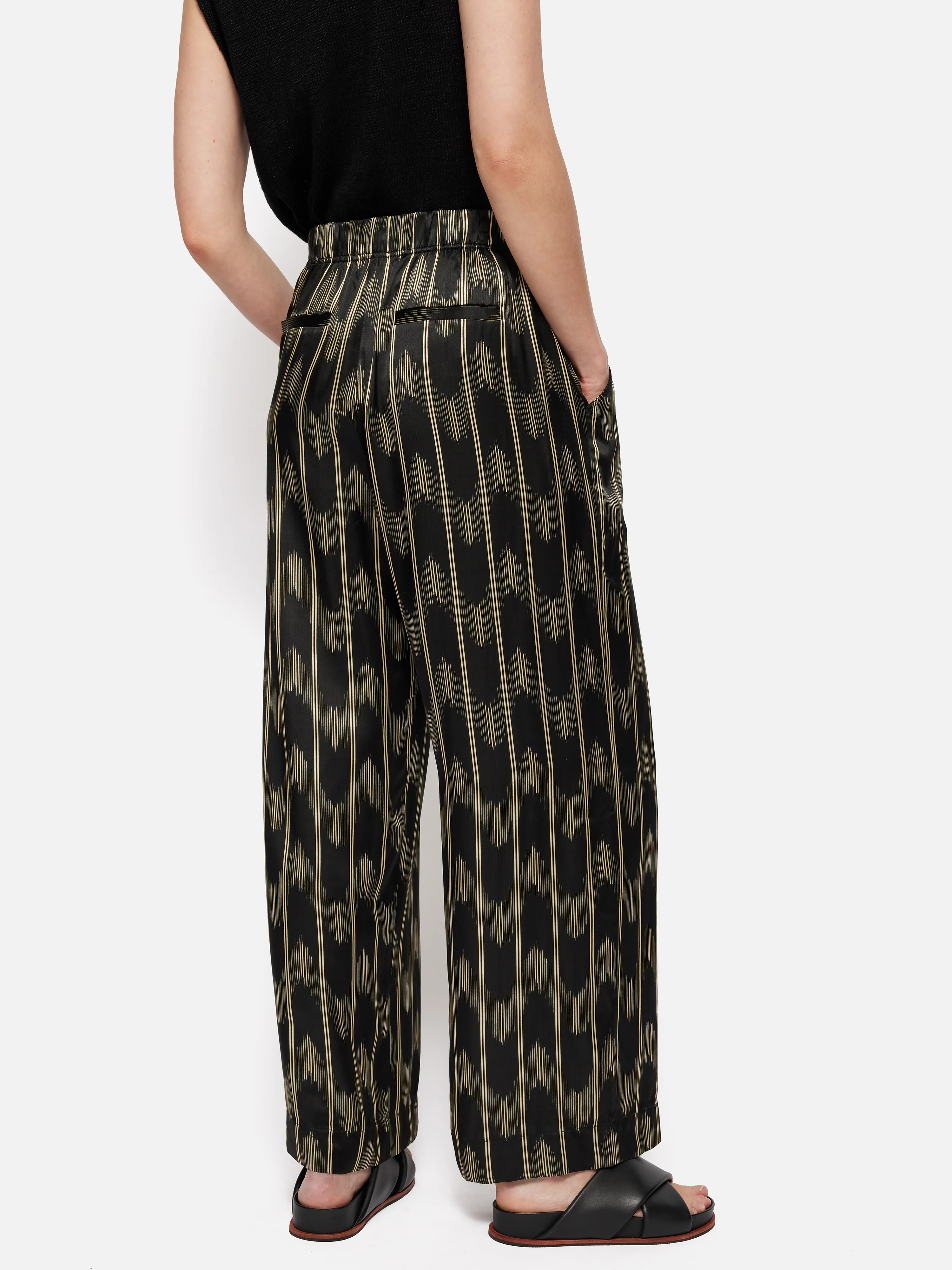Silk Blend Ikat Stripe Trouser | Black - Image 5