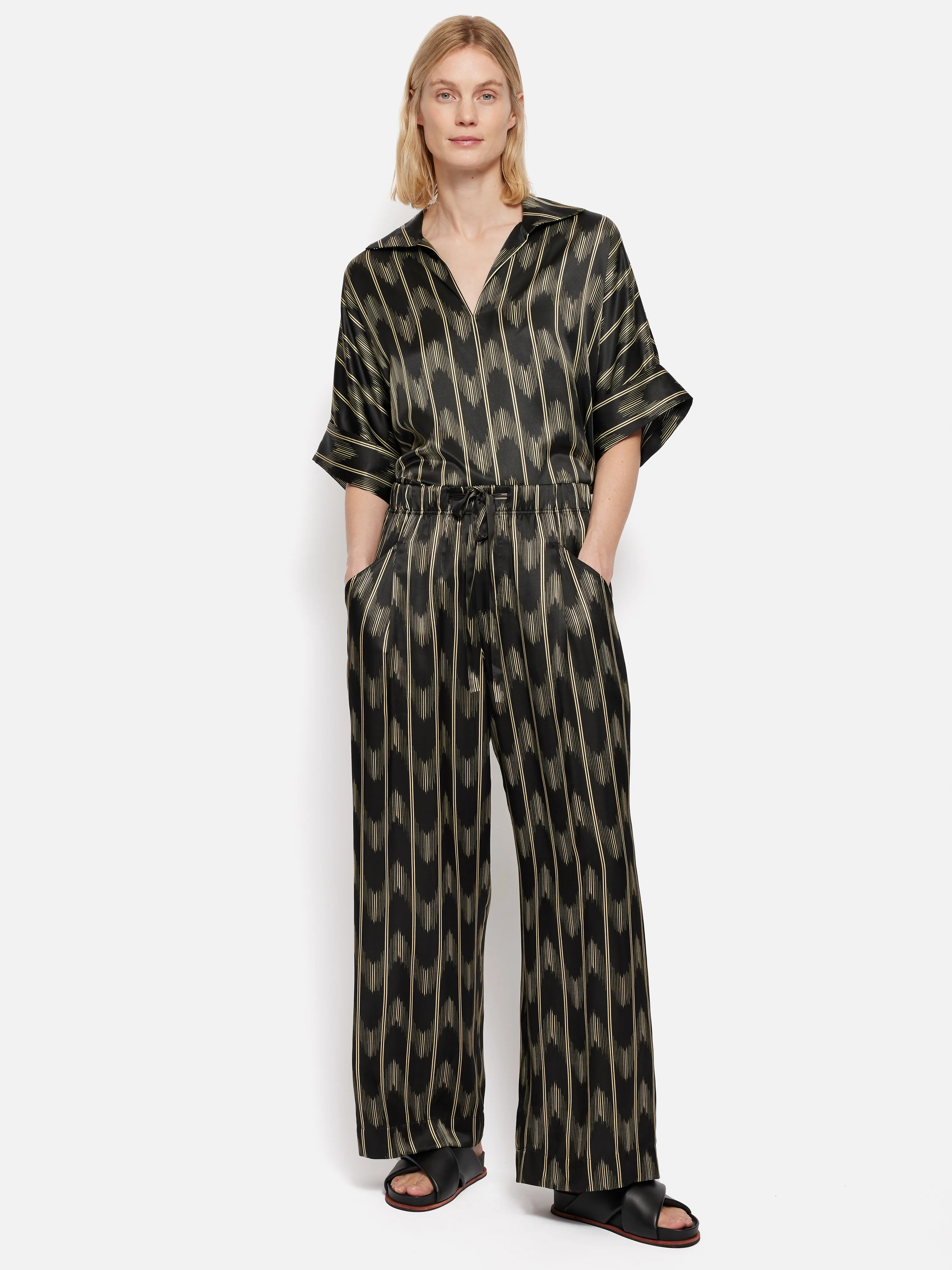 Silk Blend Ikat Stripe Trouser | Black - Image 6