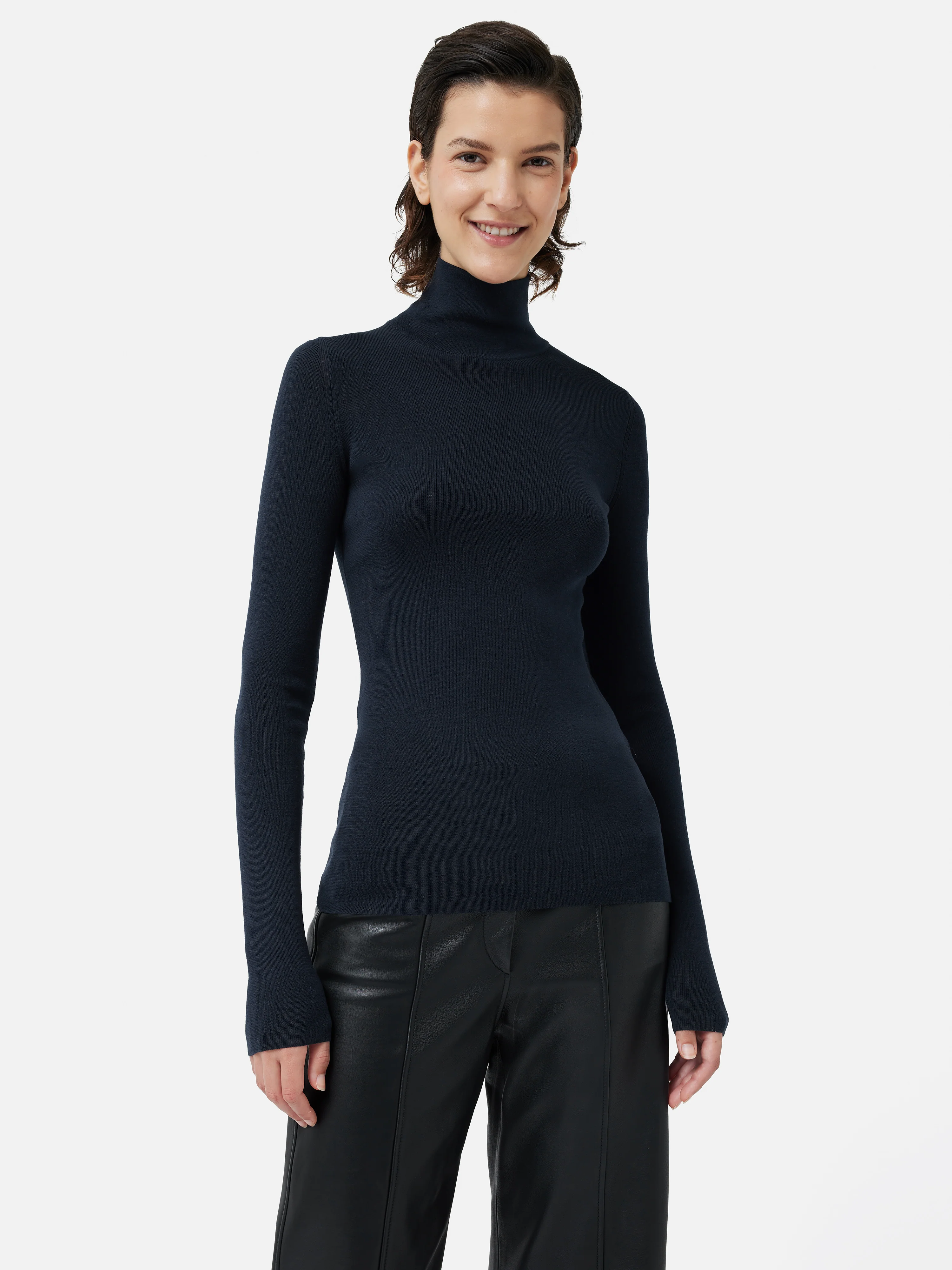 Silk Cotton Polo Jumper | Navy - Image 4