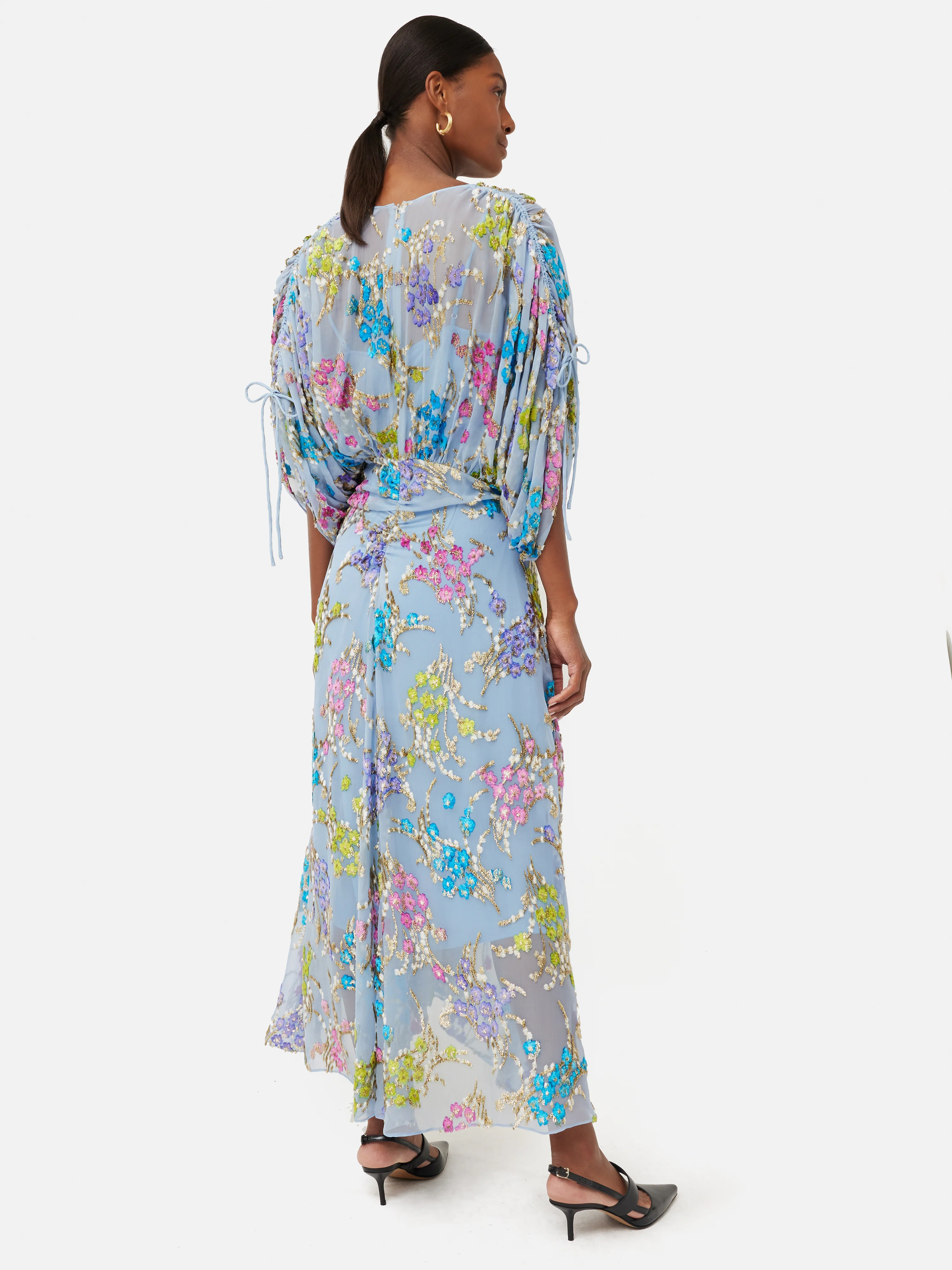 Silk Fil Coupe Metallic Maxi Dress | Blue - Image 2
