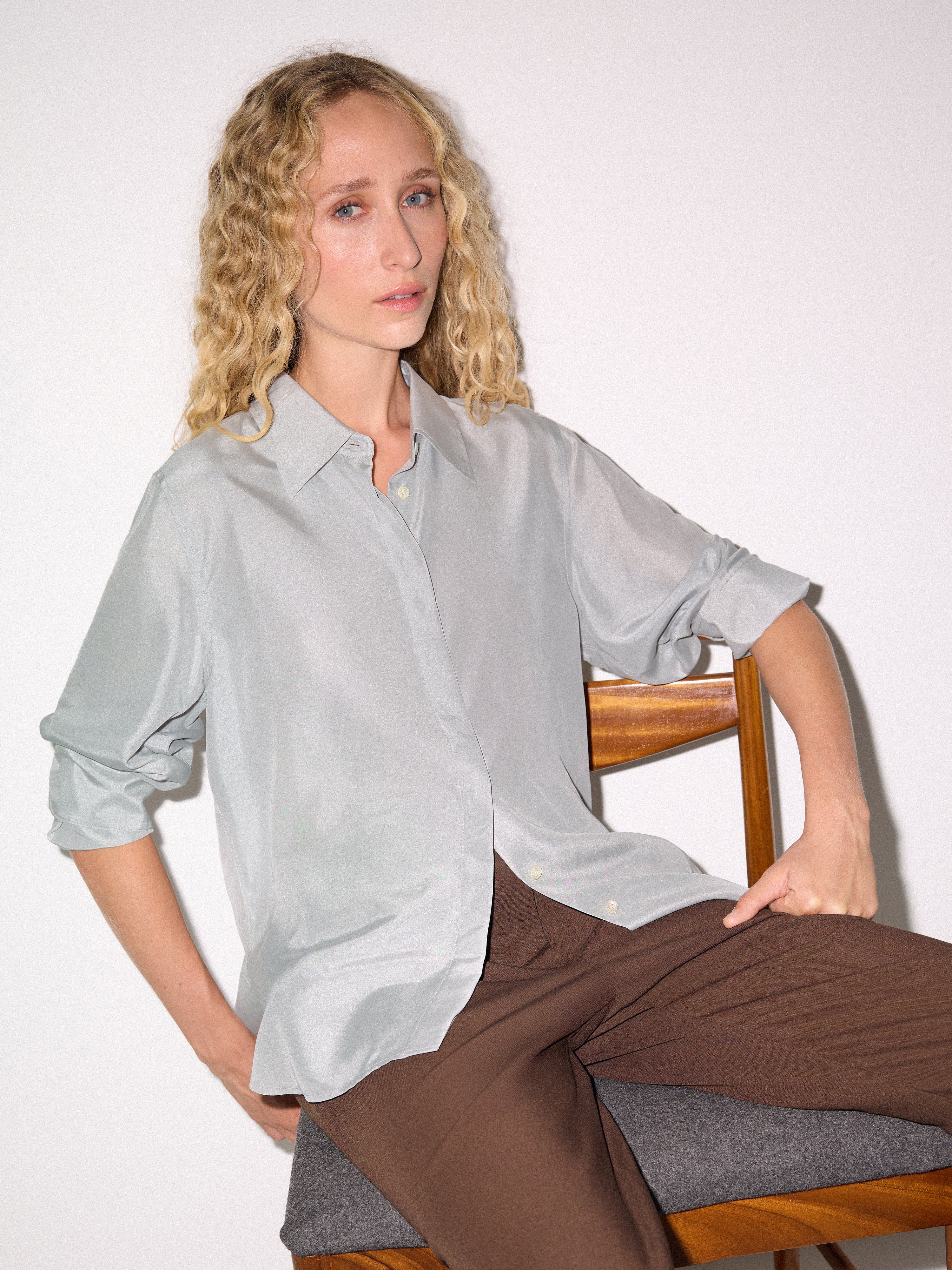Silk Habotai Classic Shirt | Grey