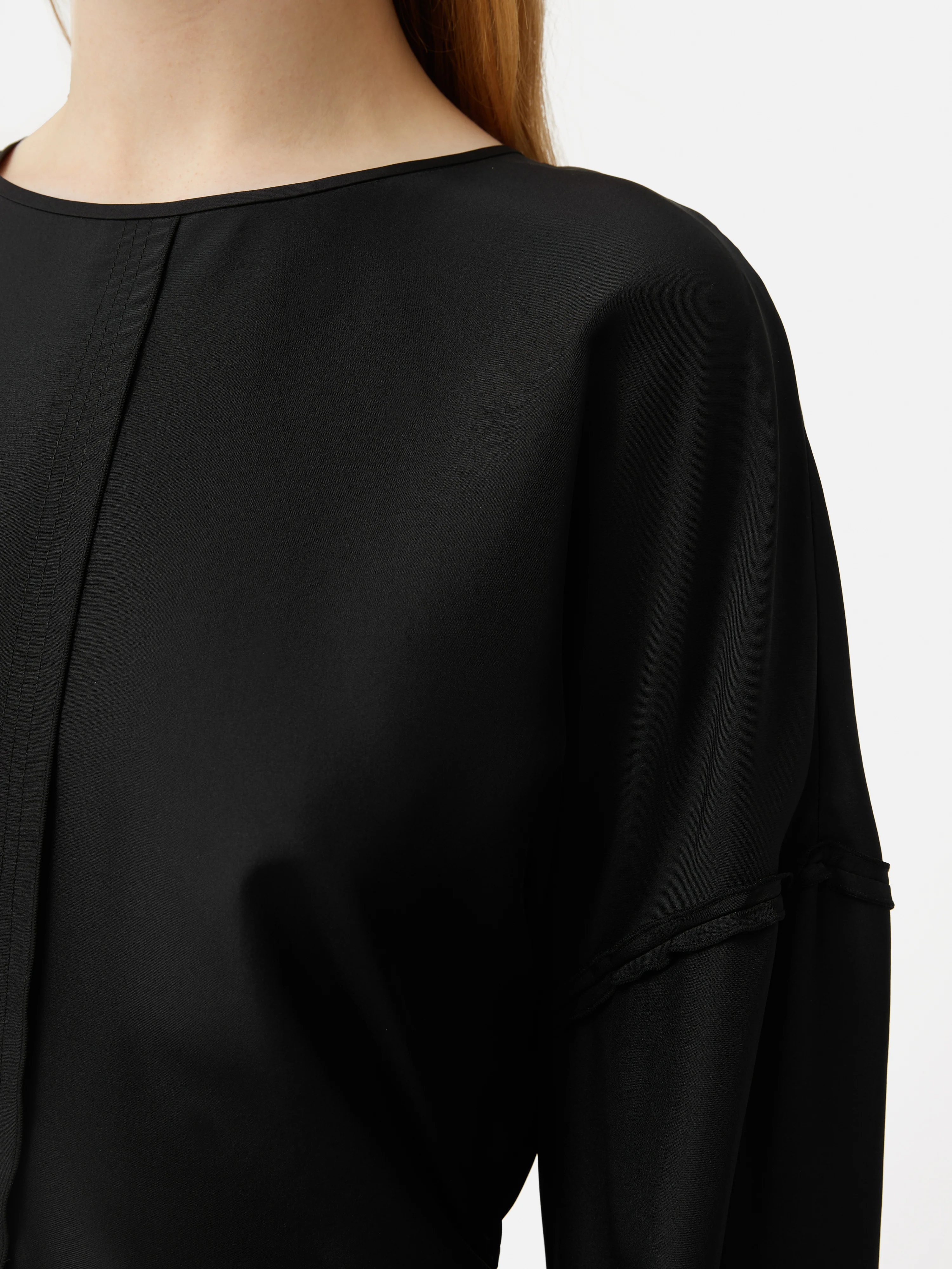 Silk Habotai Long Sleeve Top | Black - Image 3