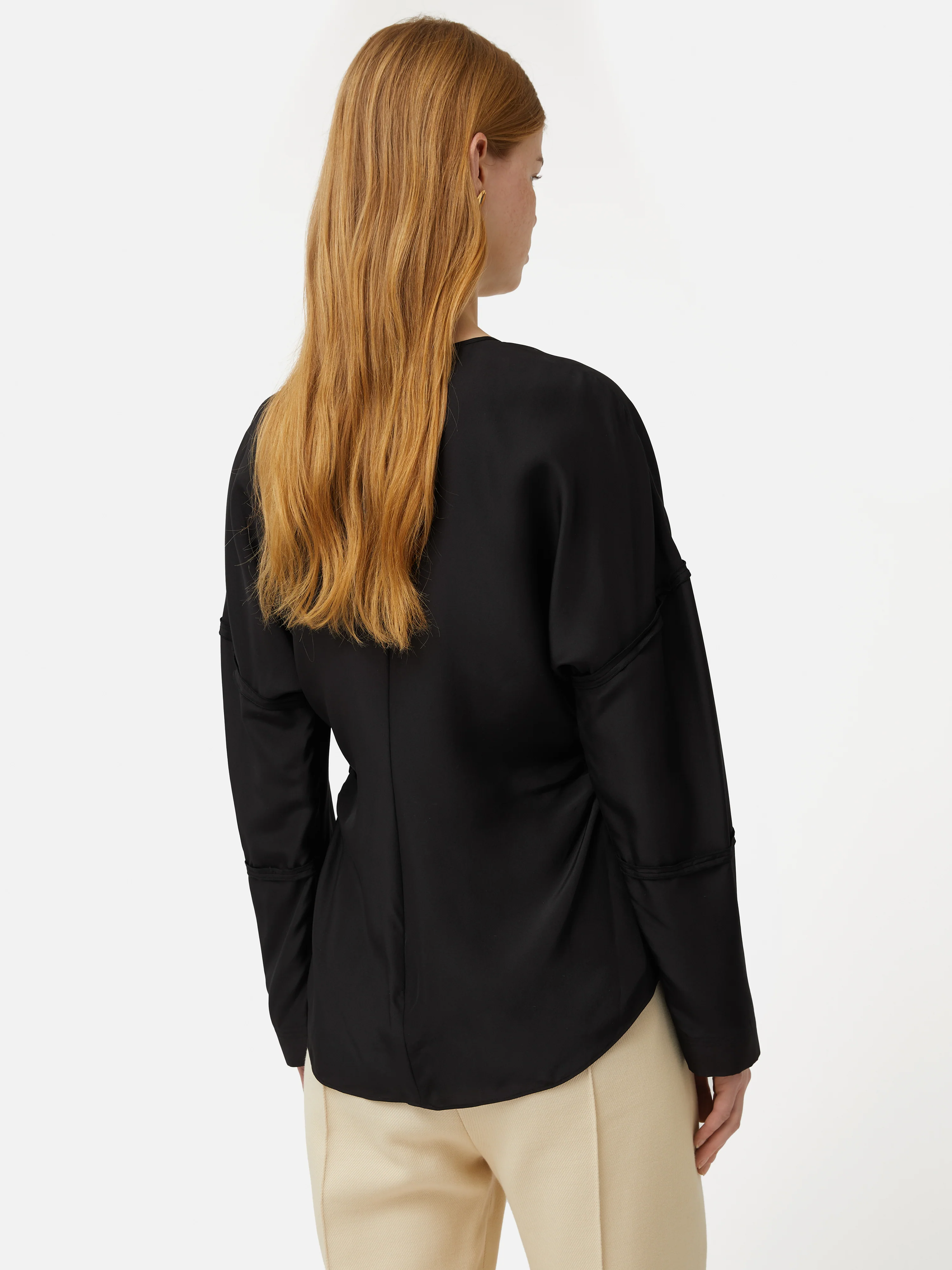 Silk Habotai Long Sleeve Top | Black - Image 5