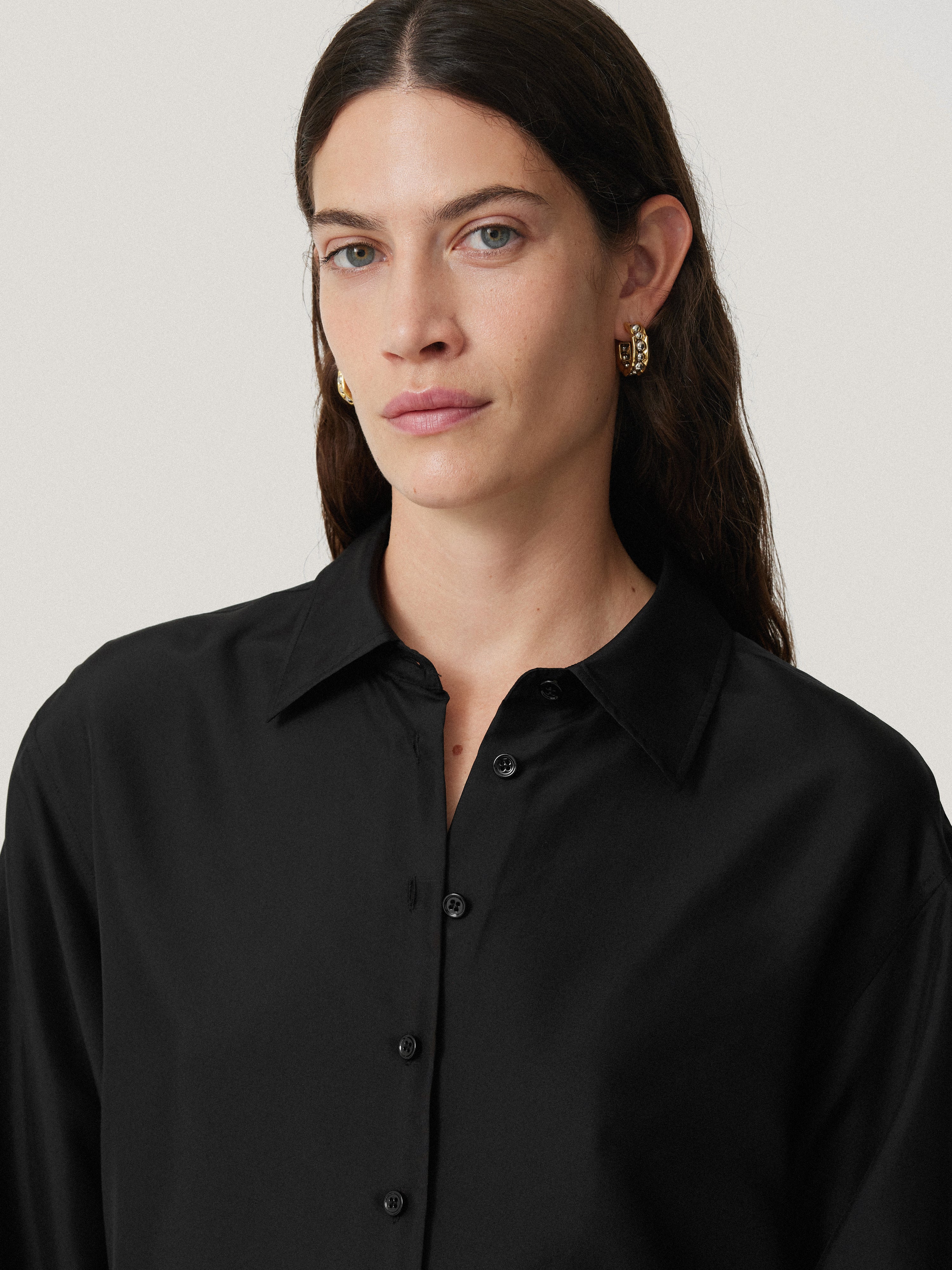 Silk Habotai Relaxed Shirt | Black - Image 2