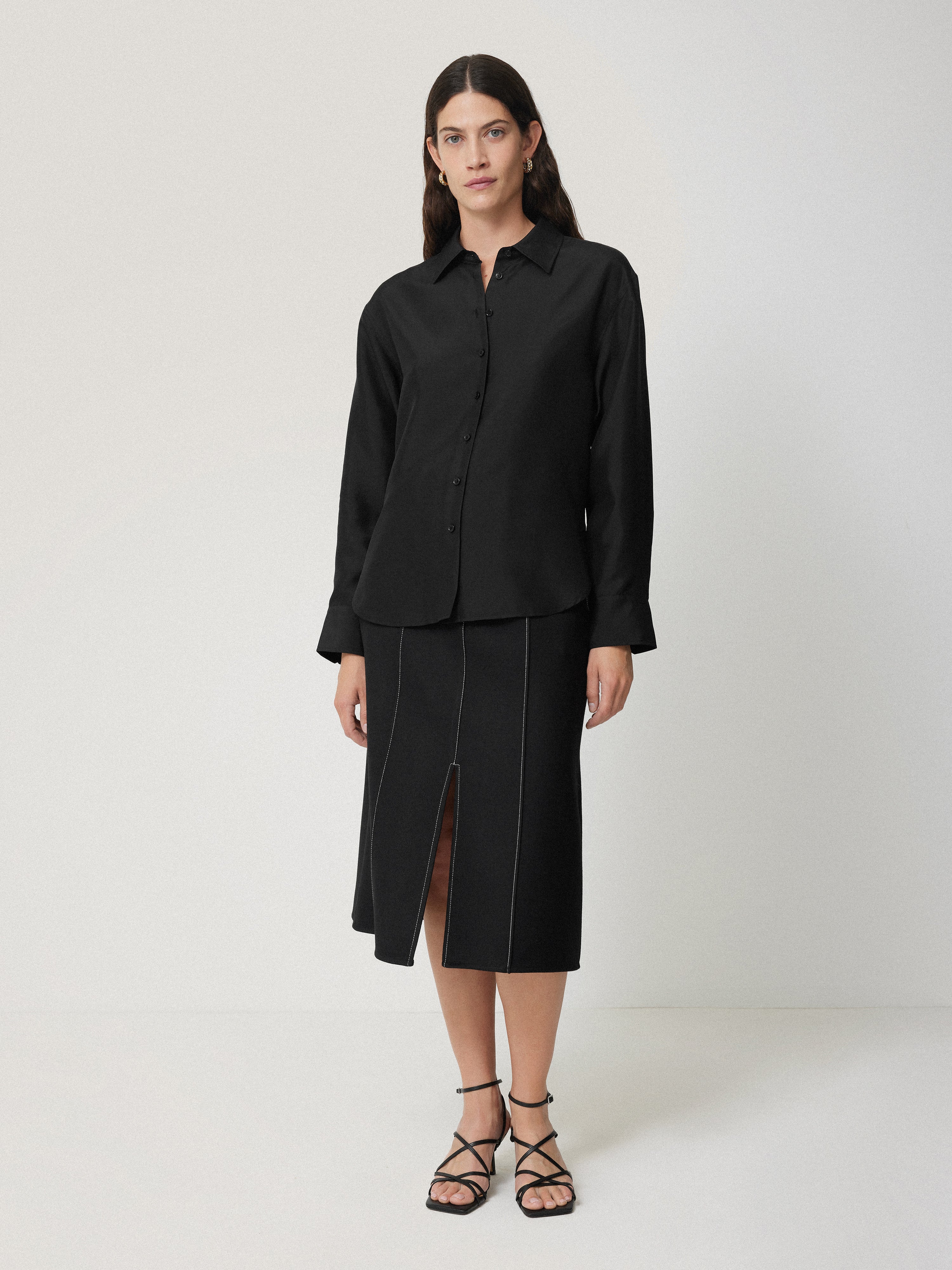 Silk Habotai Relaxed Shirt | Black - Image 3