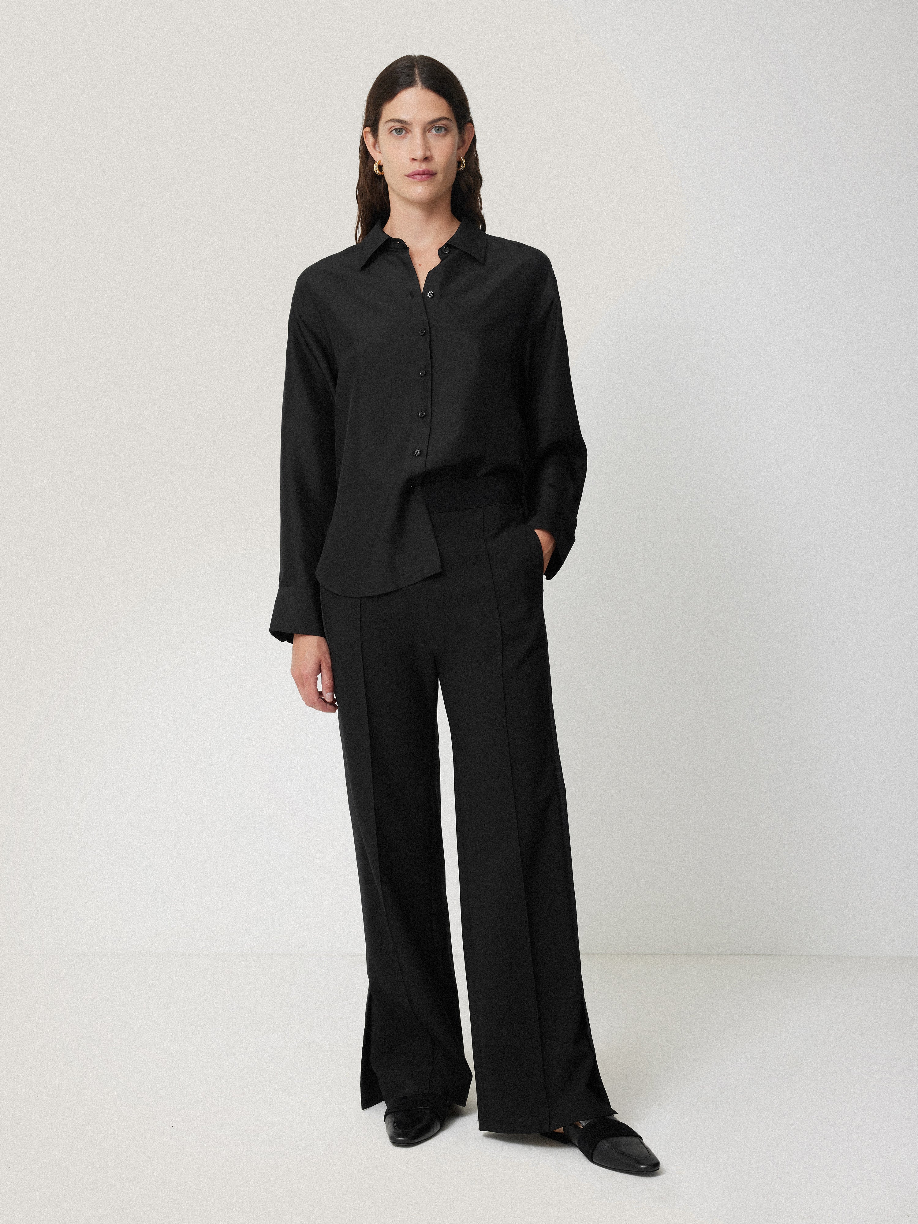 Silk Habotai Relaxed Shirt | Black - Image 6
