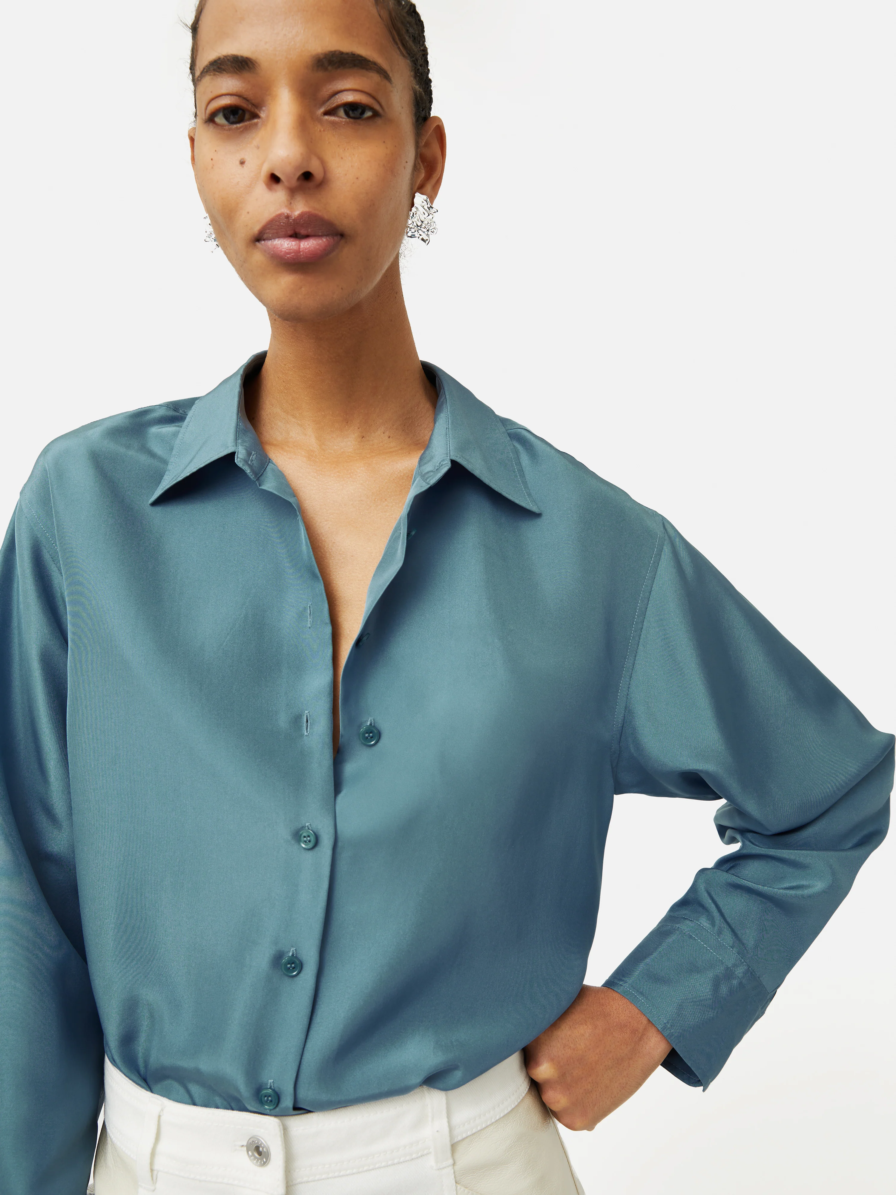 Silk Habotai Relaxed Shirt | Blue - Image 2