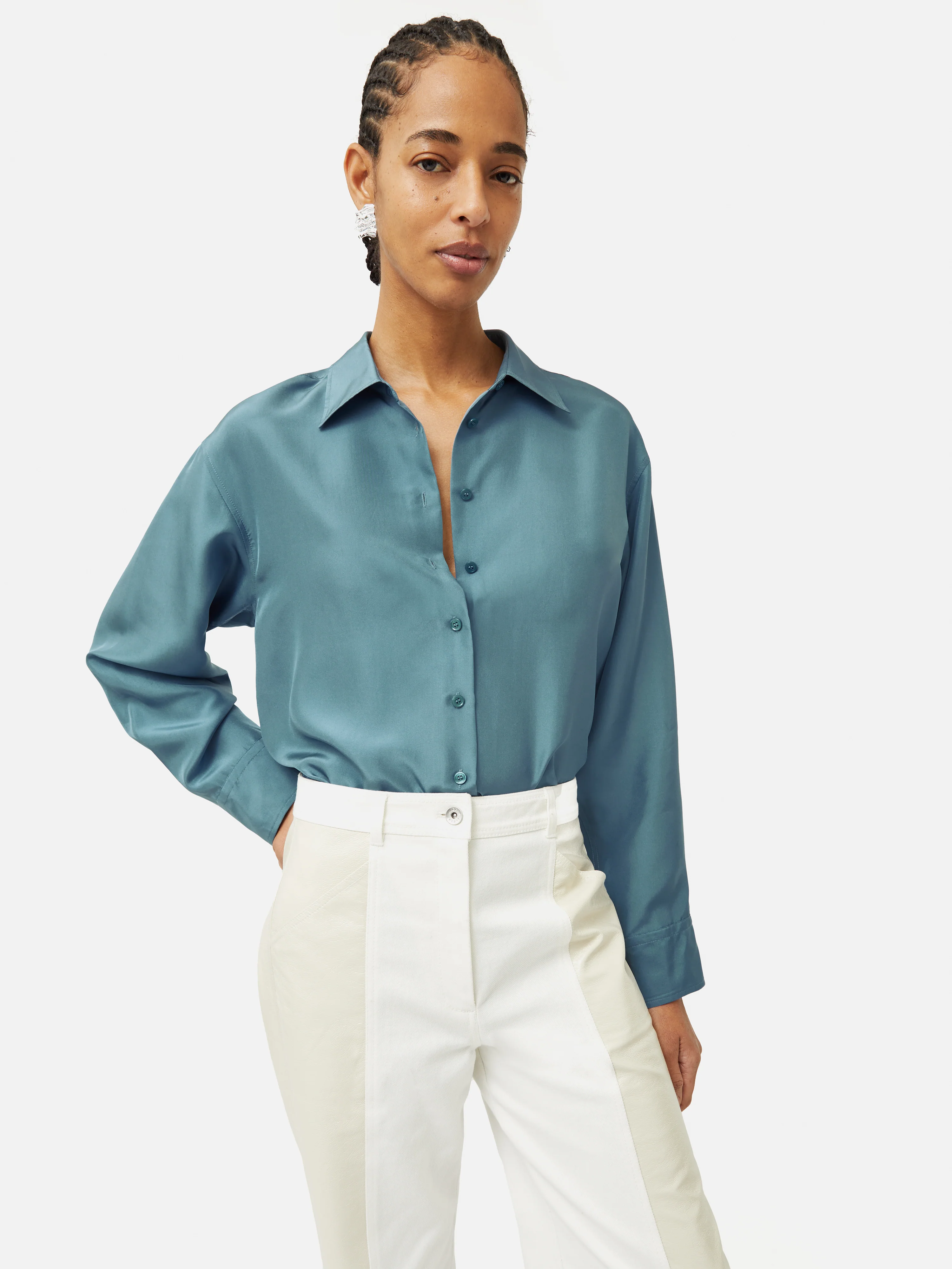 Silk Habotai Relaxed Shirt | Blue - Image 4
