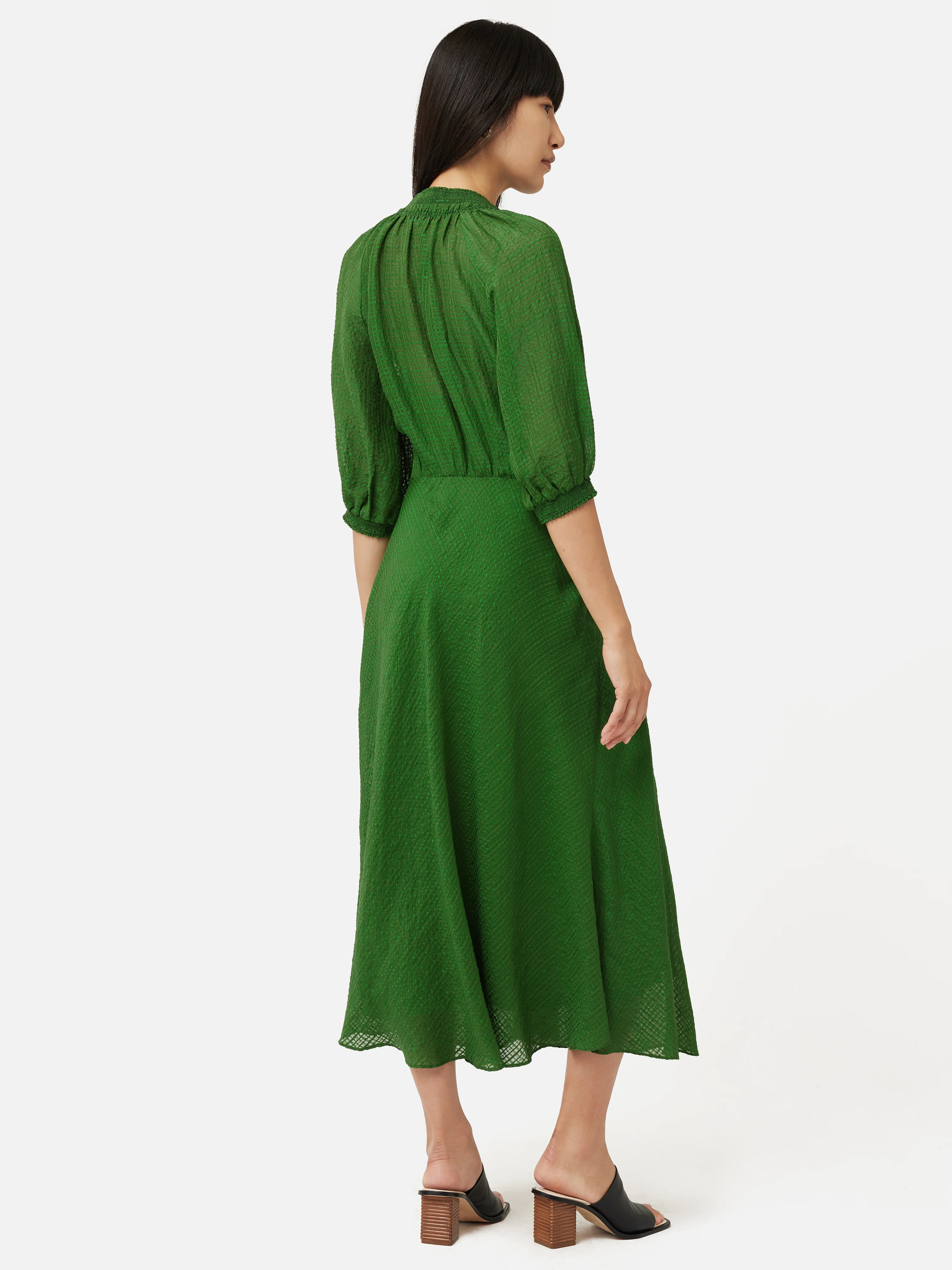 Silk Linen Gauze Midi Dress | Green - Image 5