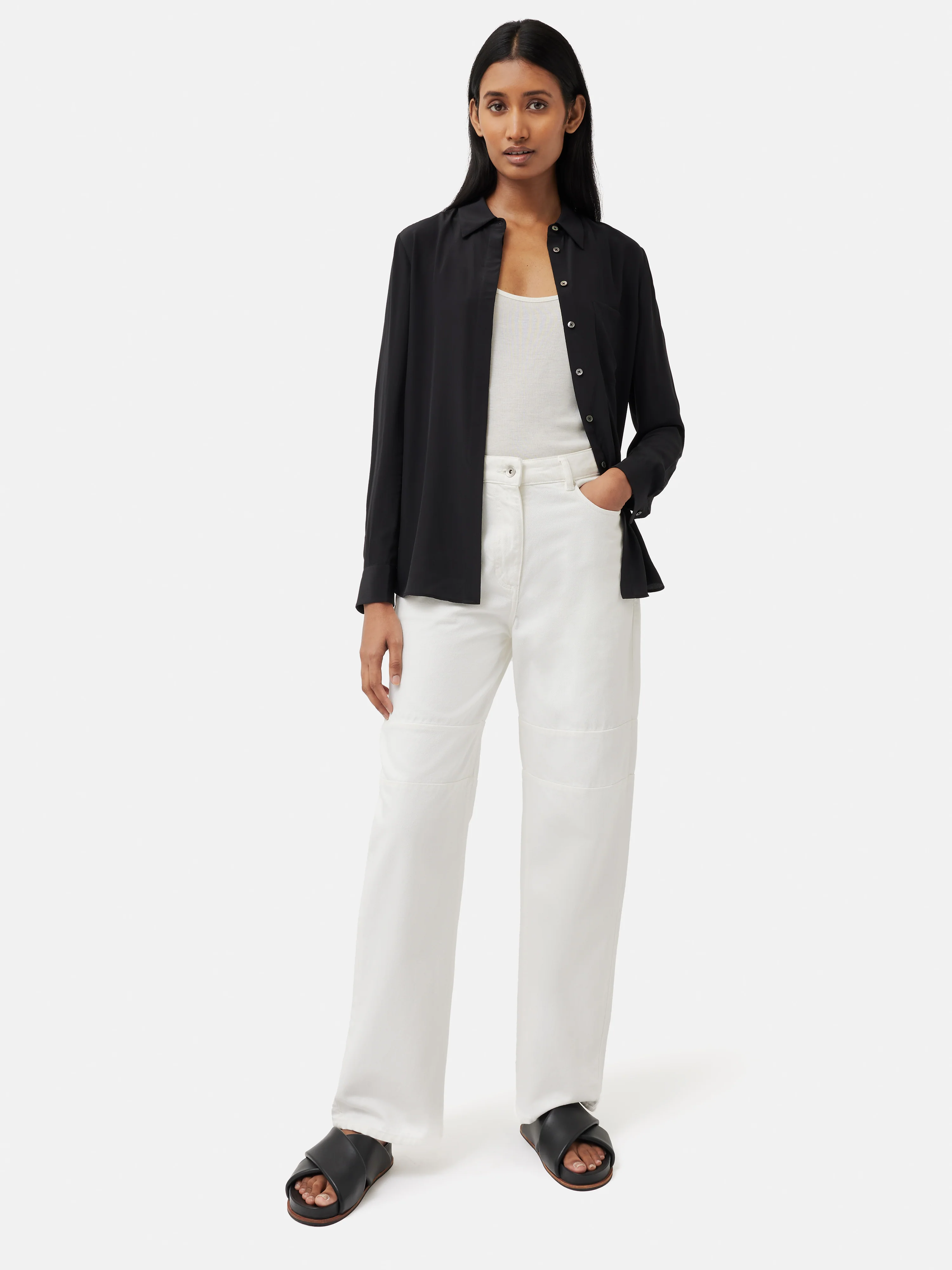 Silk Long Sleeve Shirt | Black - Image 5