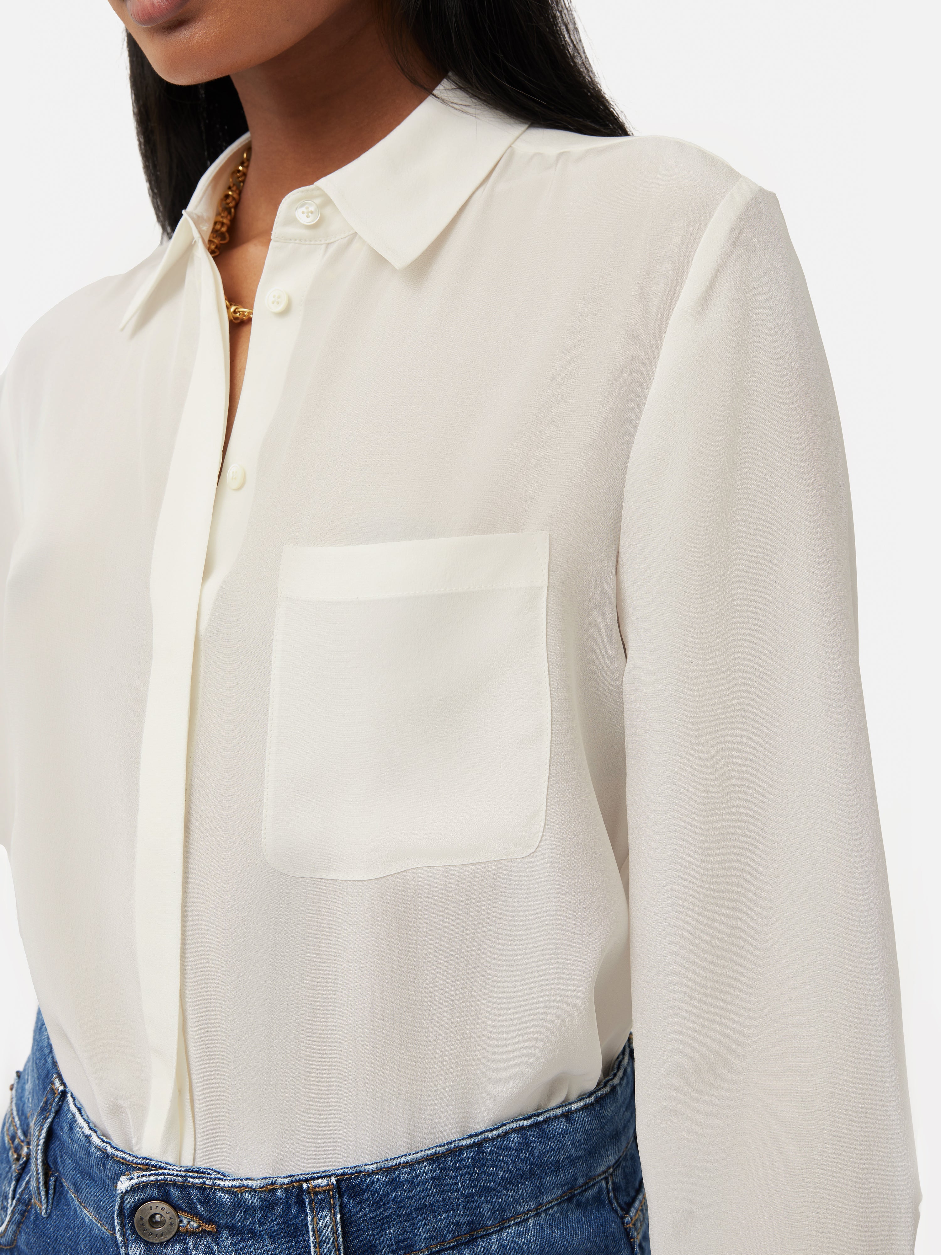 Silk Long Sleeve Shirt | Ivory - Image 3
