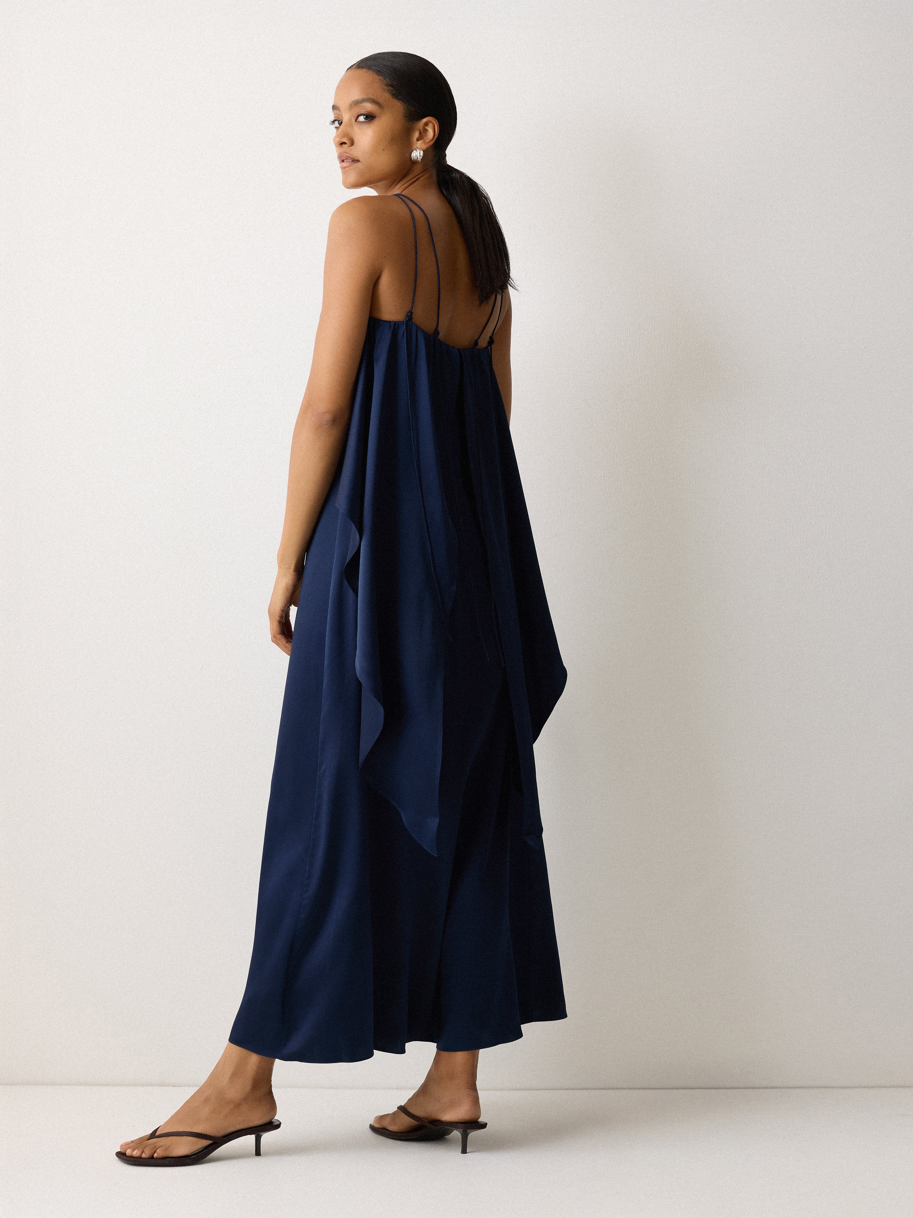 Silk Maxi Cape Dress | Navy - Image 5