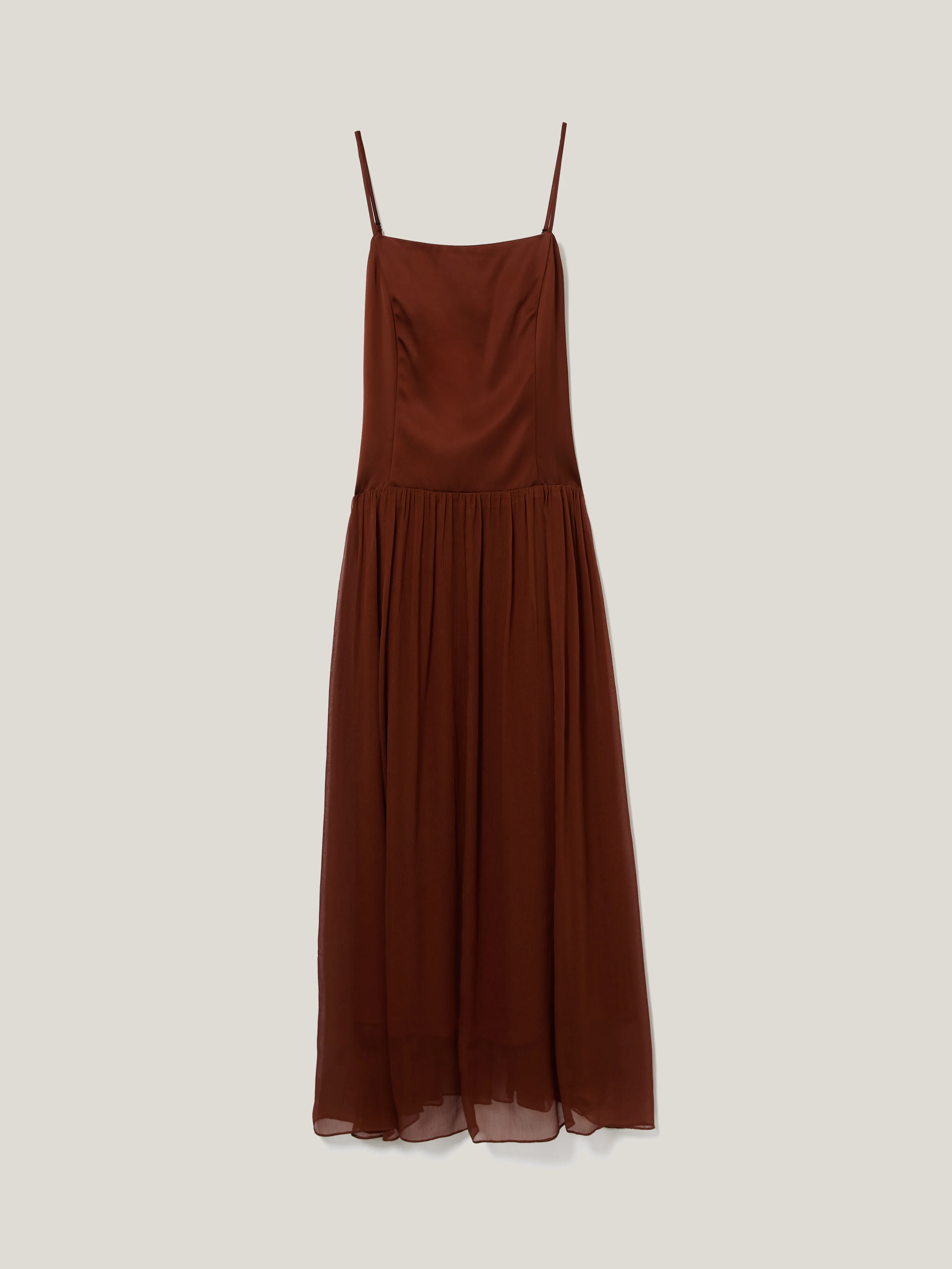Silk Mix Drop Waist Dress | Brown - Image 6
