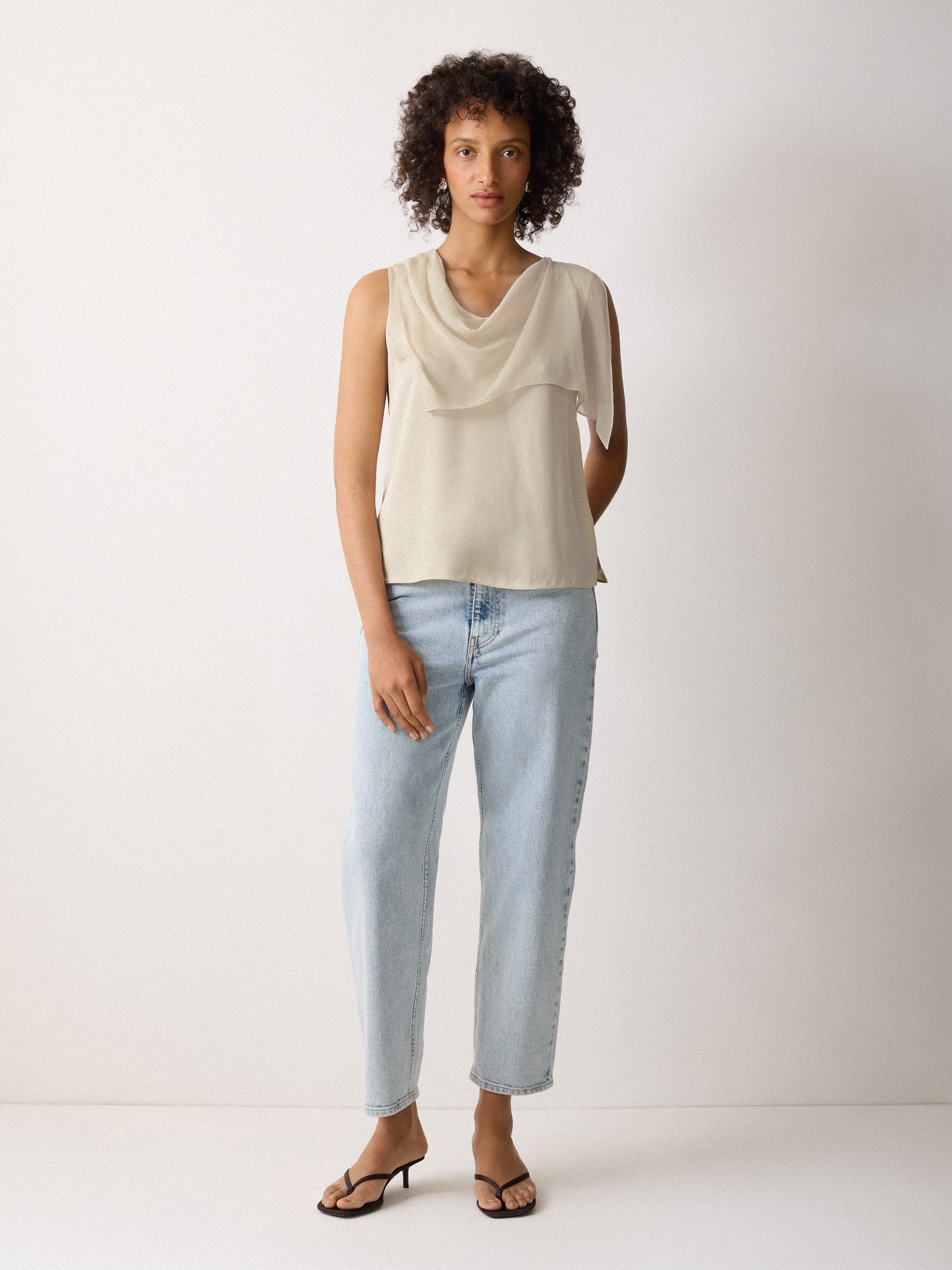 Silk Trim Drape Top | Cream - Image 2