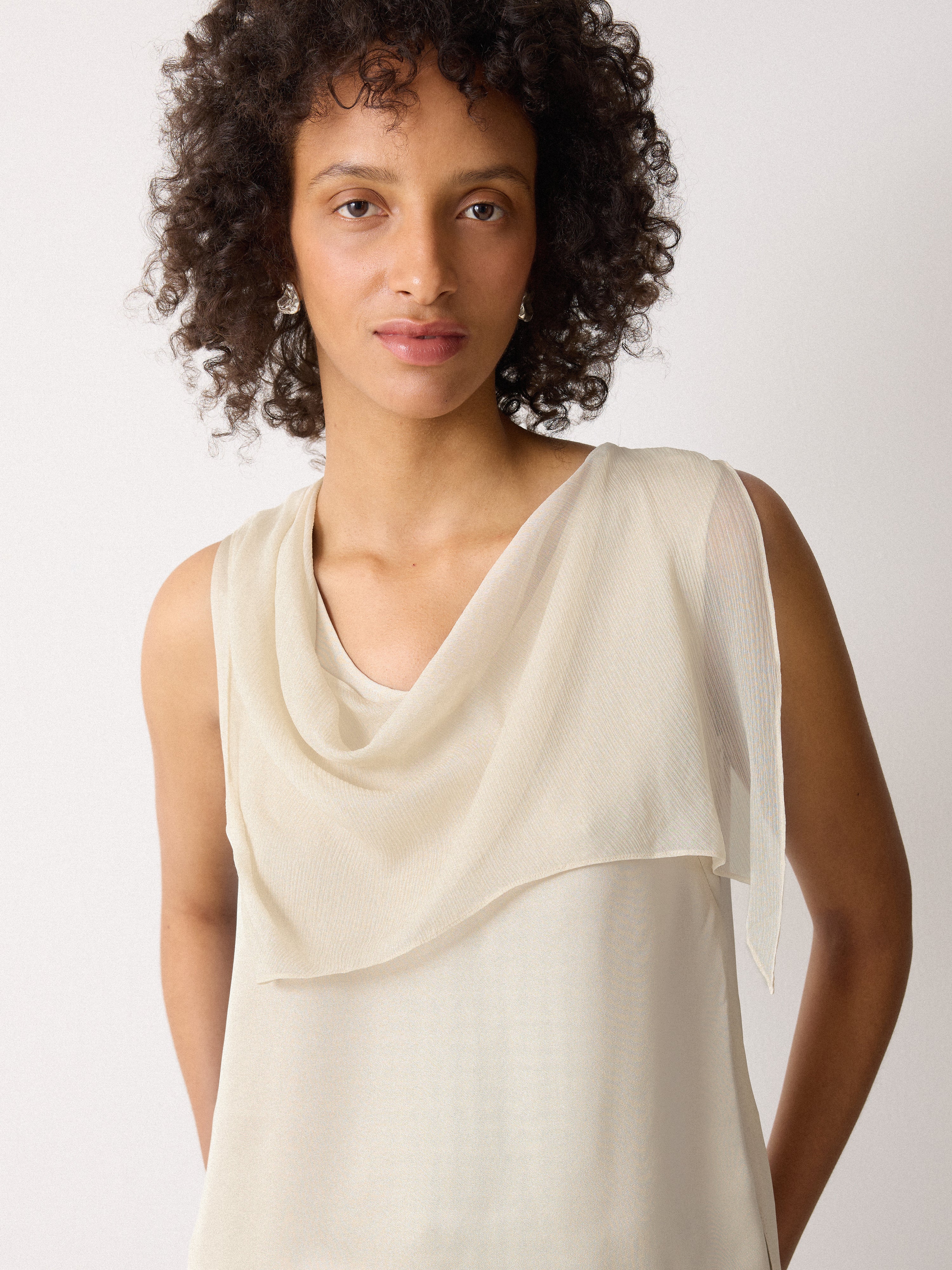 Silk Trim Drape Top | Cream - Image 3