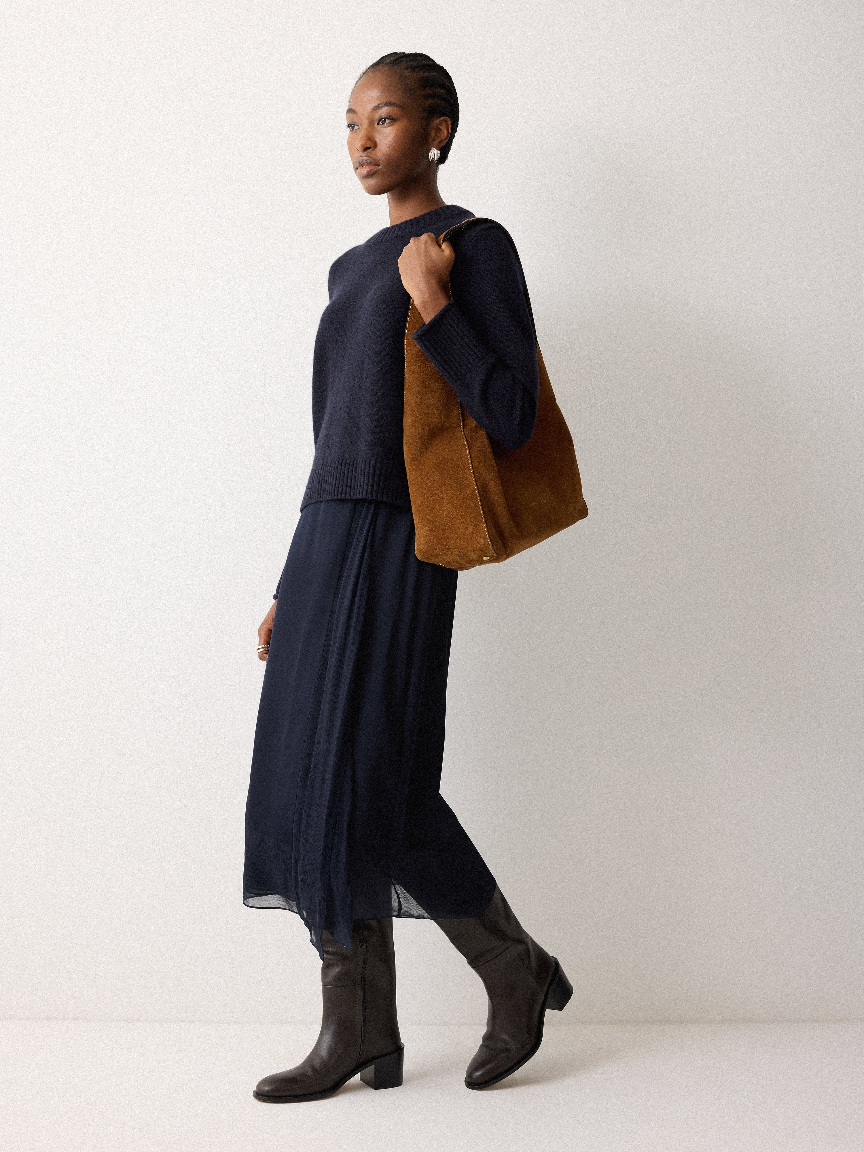 Silk Trim Layered Skirt | Navy - Image 2
