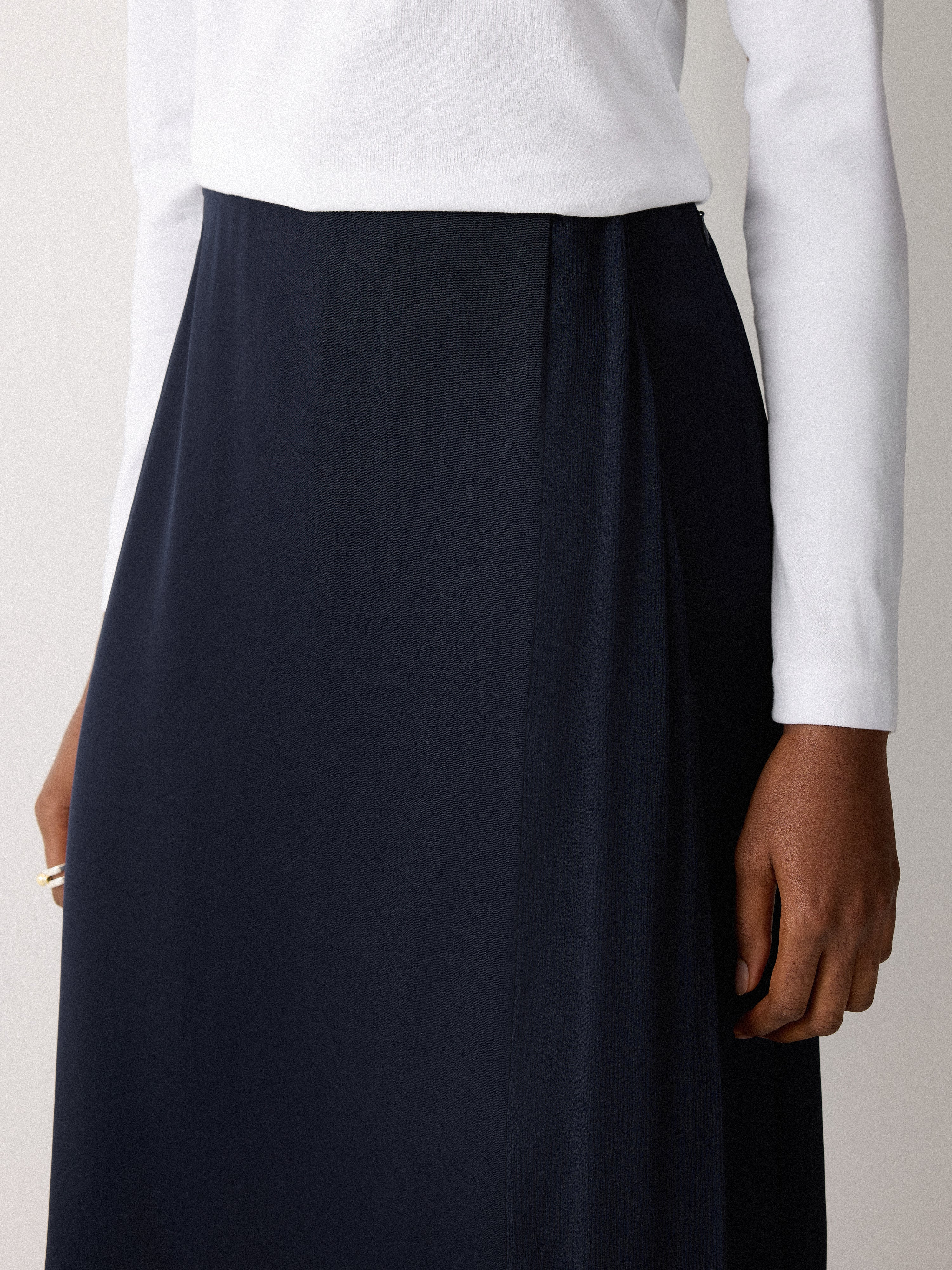 Silk Trim Layered Skirt | Navy - Image 4
