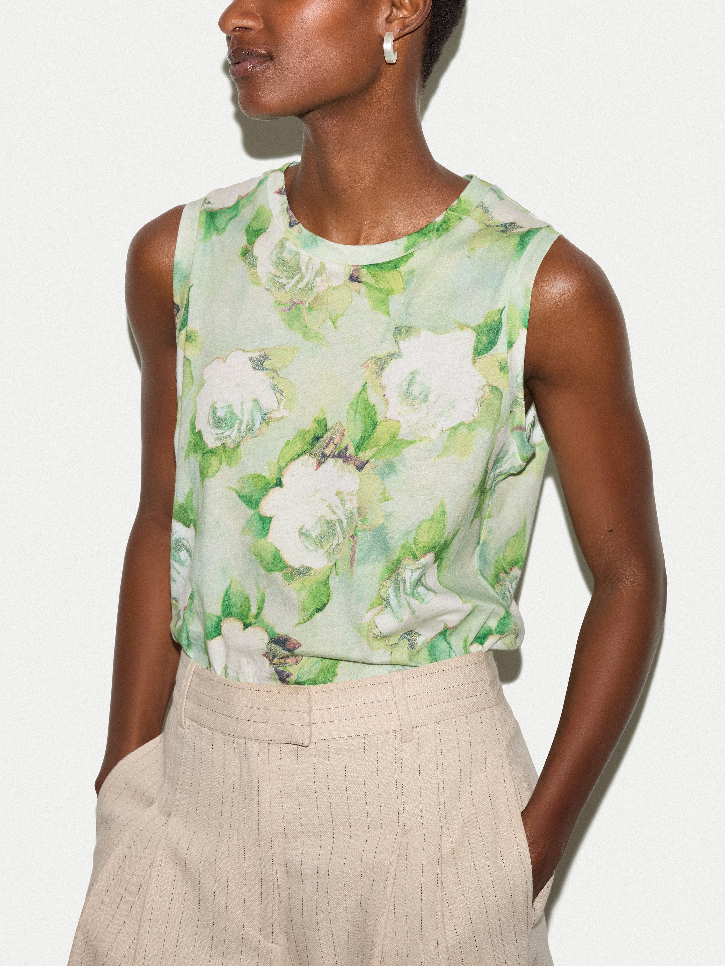 Sketch Rose Print Tank | Green - Image 3