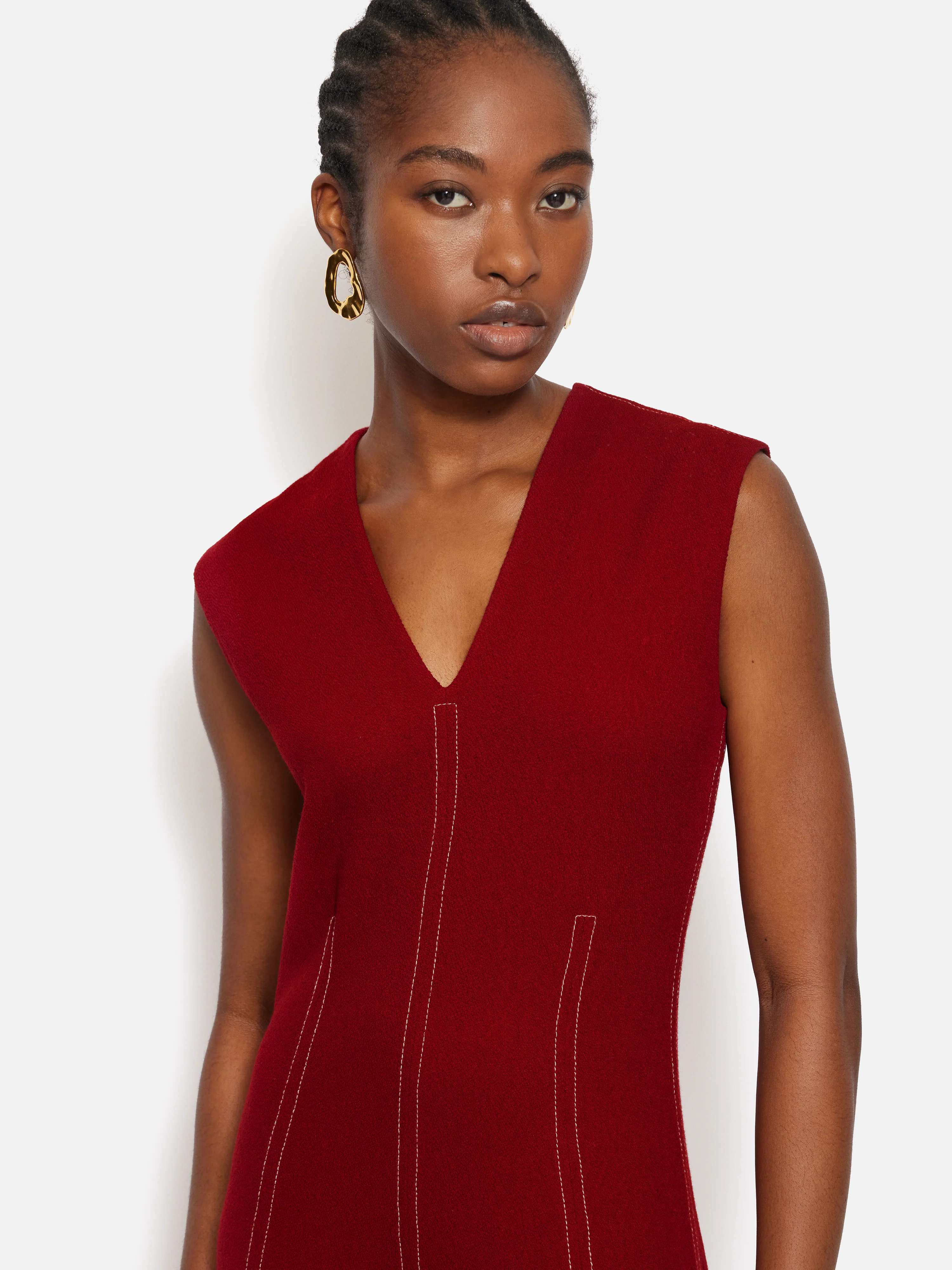 Sleeveless Stitched Dress | Red - Image 3