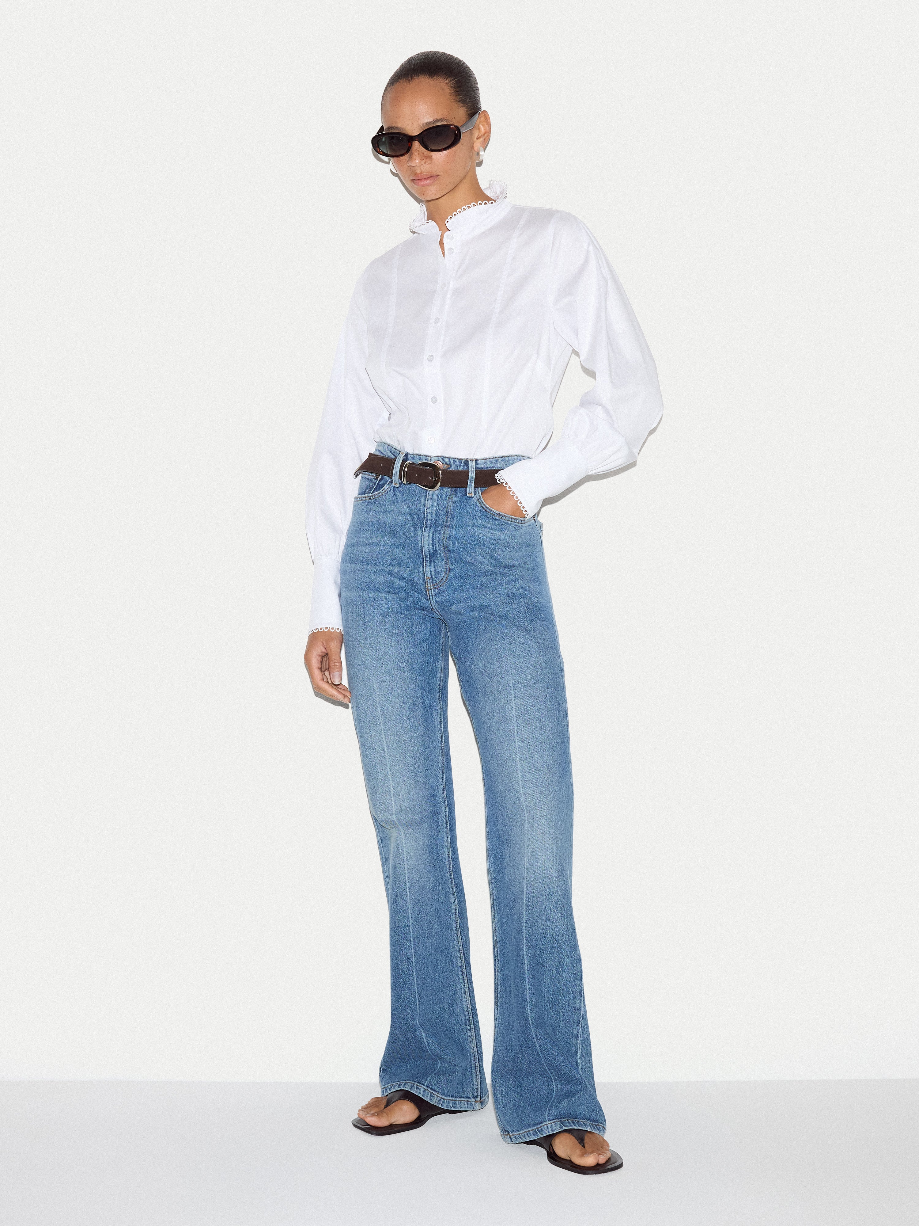 Slim Stand Collar Shirt | White - Image 5