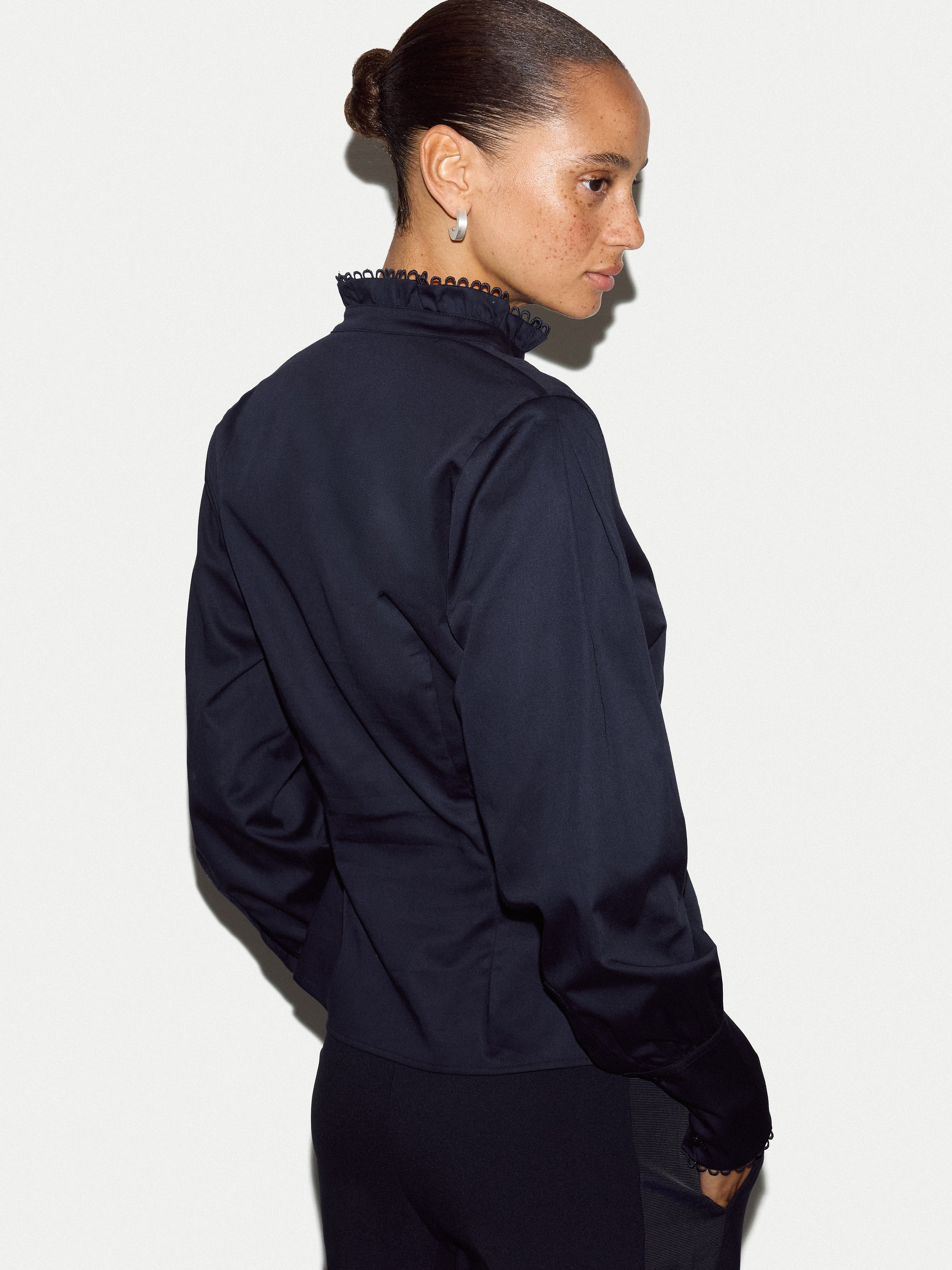 Slim Stand Collar Shirt | Navy - Image 4