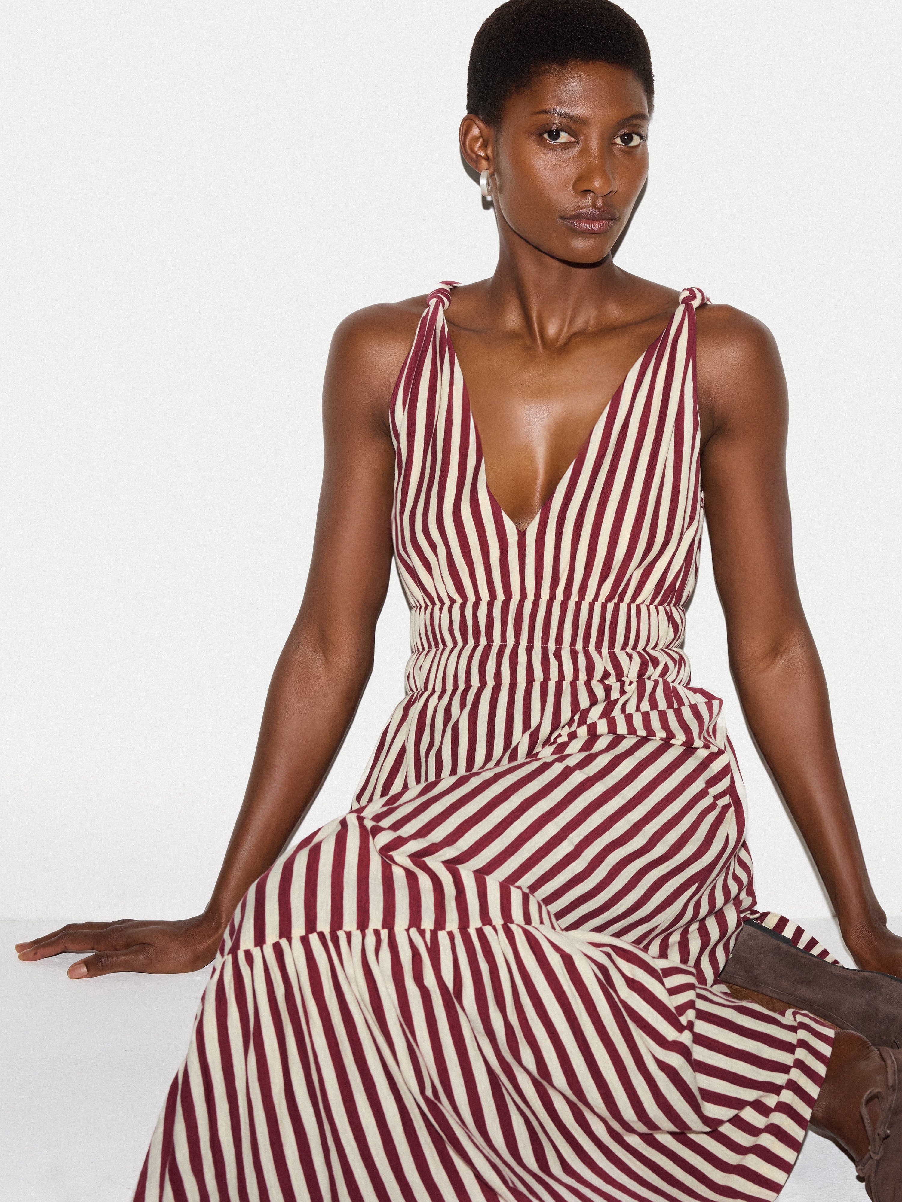 Slub Stripe Cotton Sundress | Mulberry - Image 2