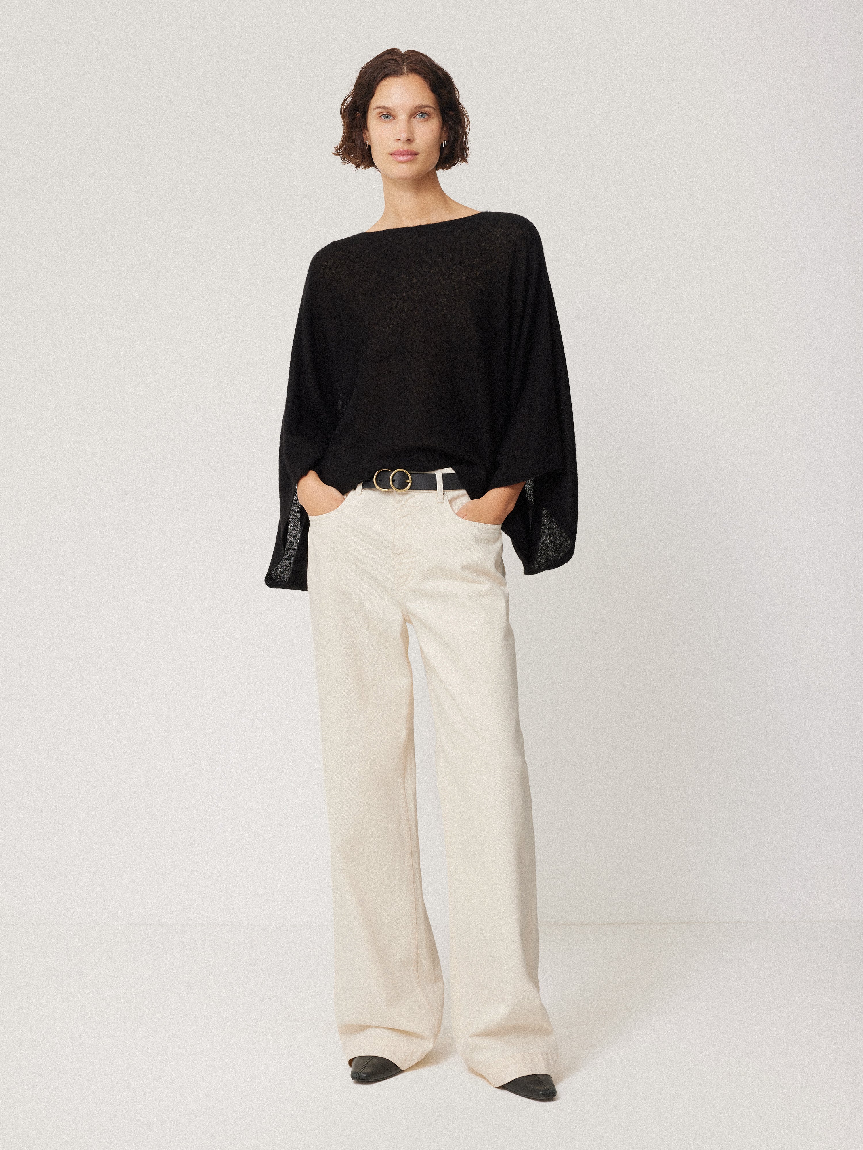 Soft Gauzy Knit Poncho Jumper | Black - Image 6