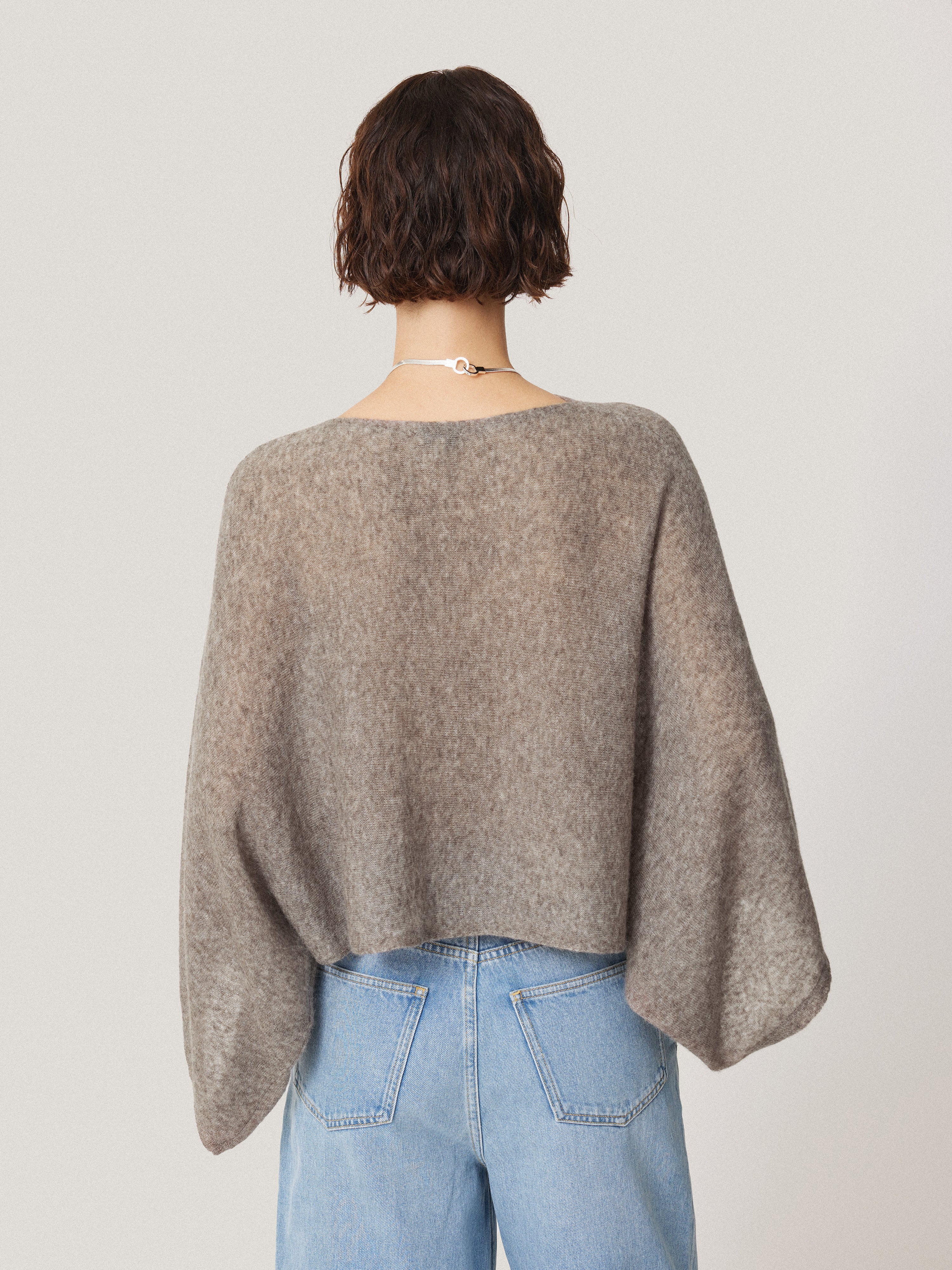 Soft Gauzy Knit Poncho Jumper | Taupe - Image 5