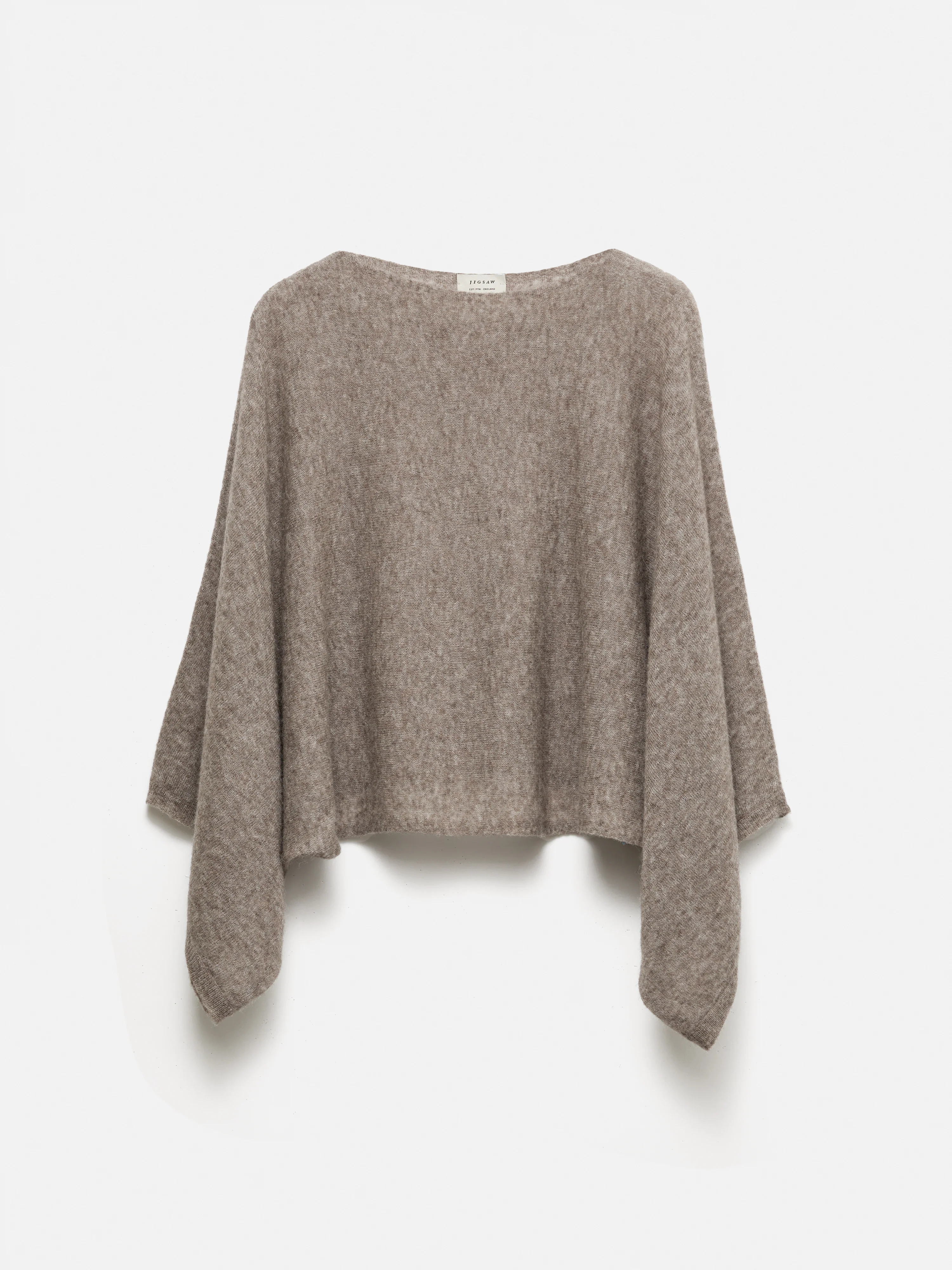Soft Gauzy Knit Poncho Jumper | Taupe - Image 8