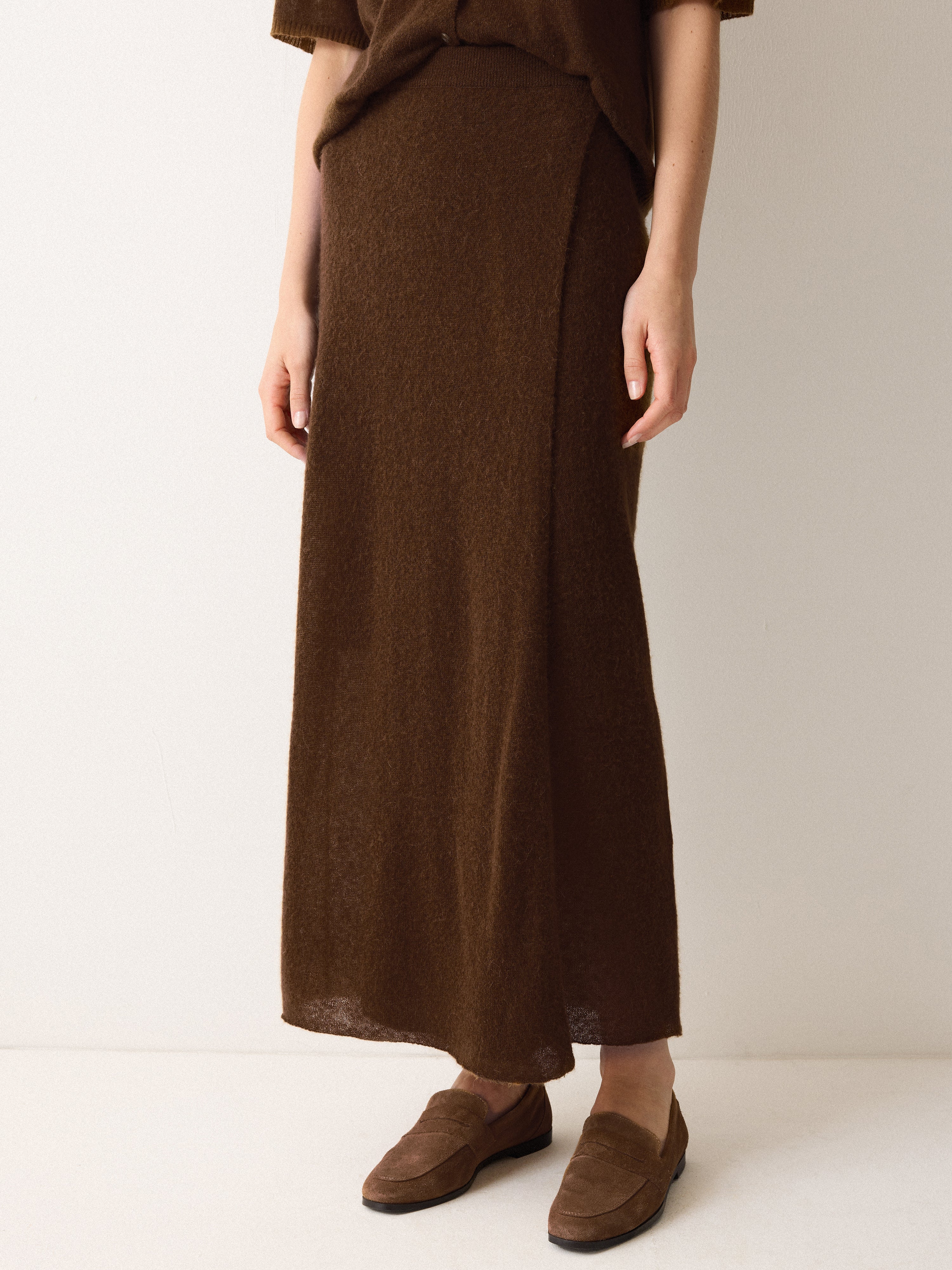 Soft Gauzy Knit Skirt | Brown - Image 2