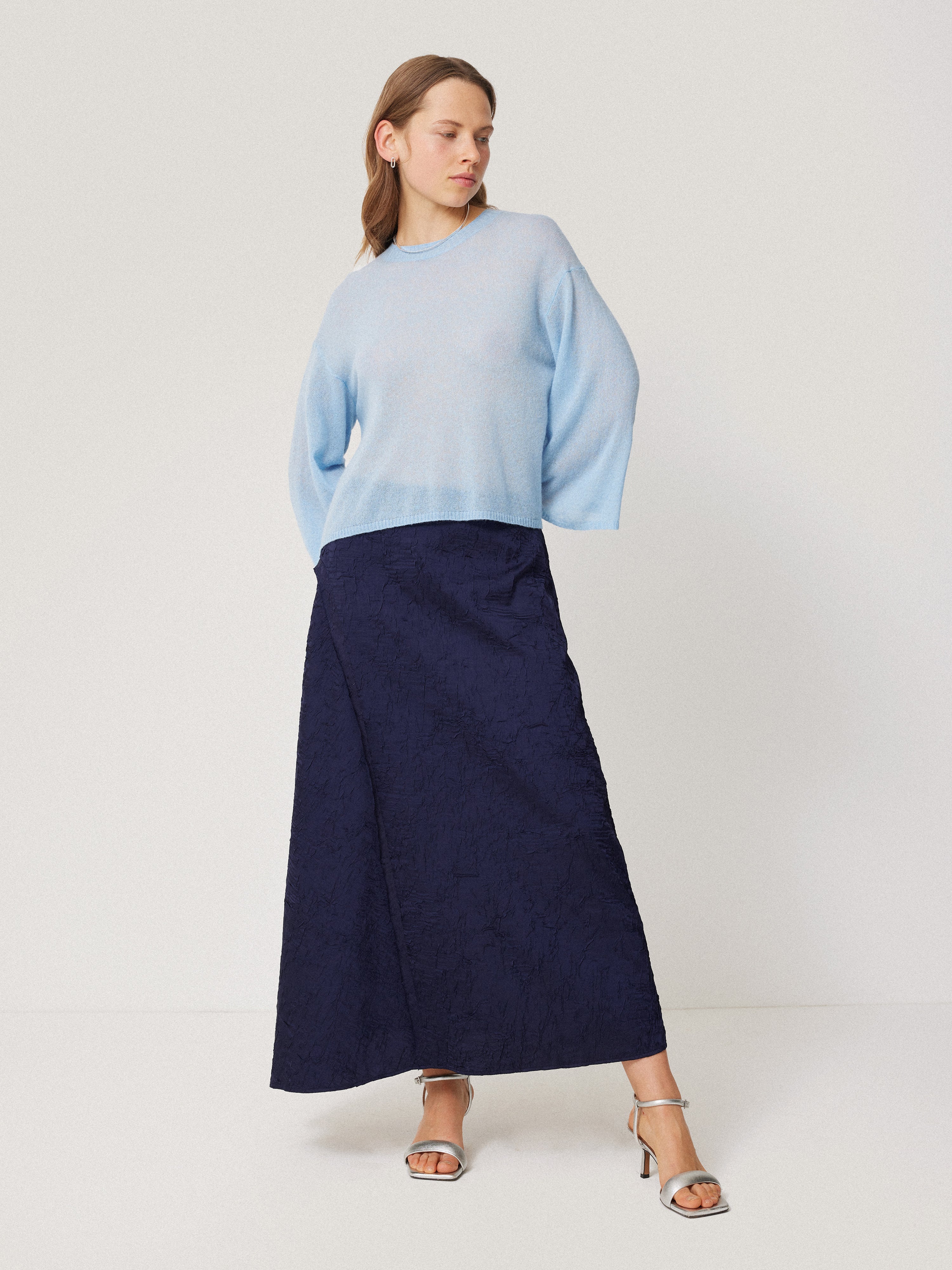 Soft Gauzy Knit T-shirt | Light Blue - Image 3