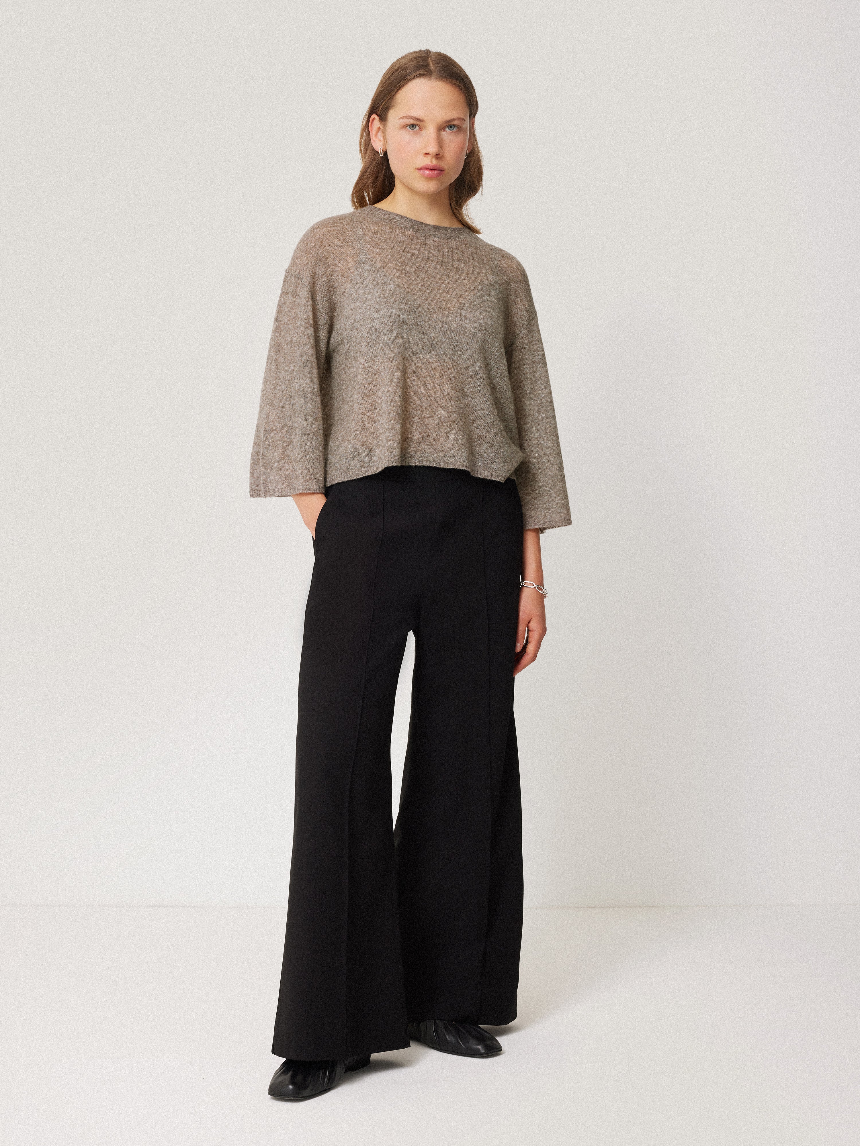 Soft Gauzy Knit T-shirt | Taupe - Image 7