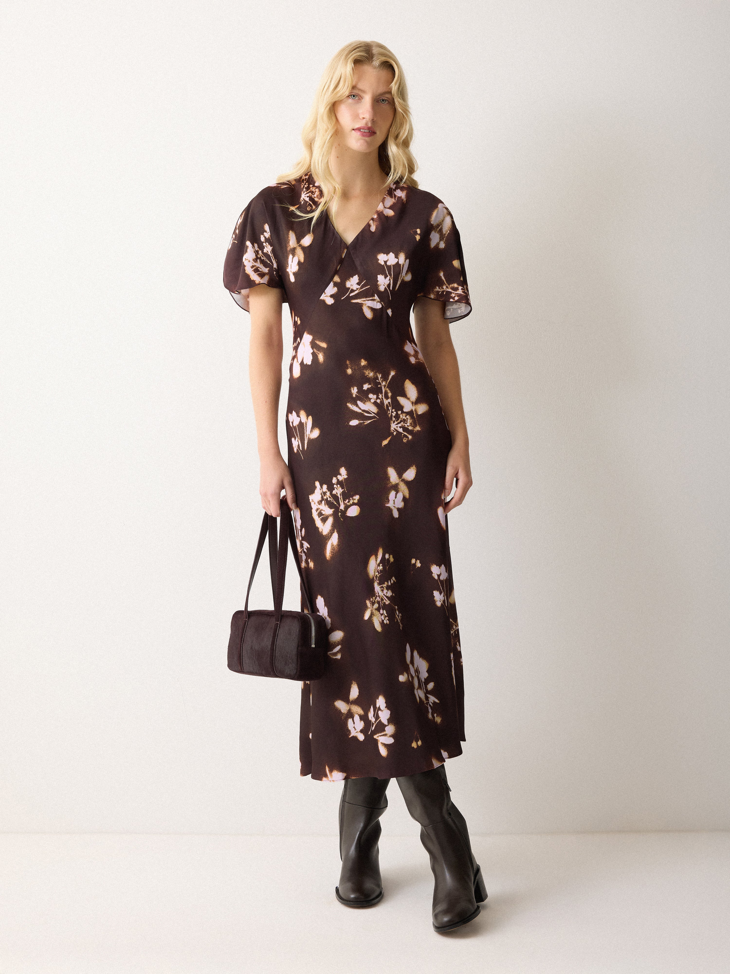 Spray Floral Satin Bias Dress | Purple - Image 2