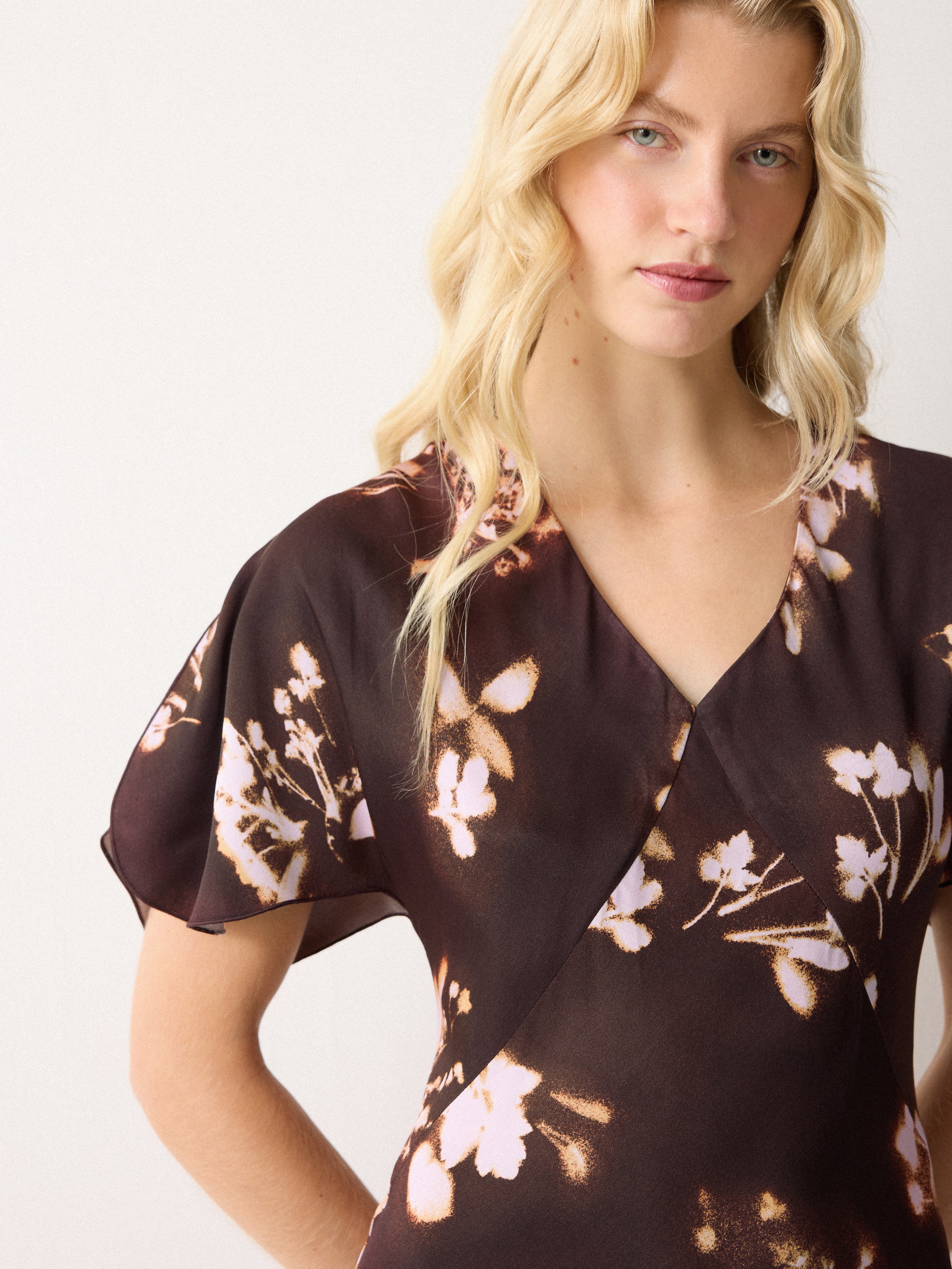 Spray Floral Satin Bias Dress | Purple - Image 3