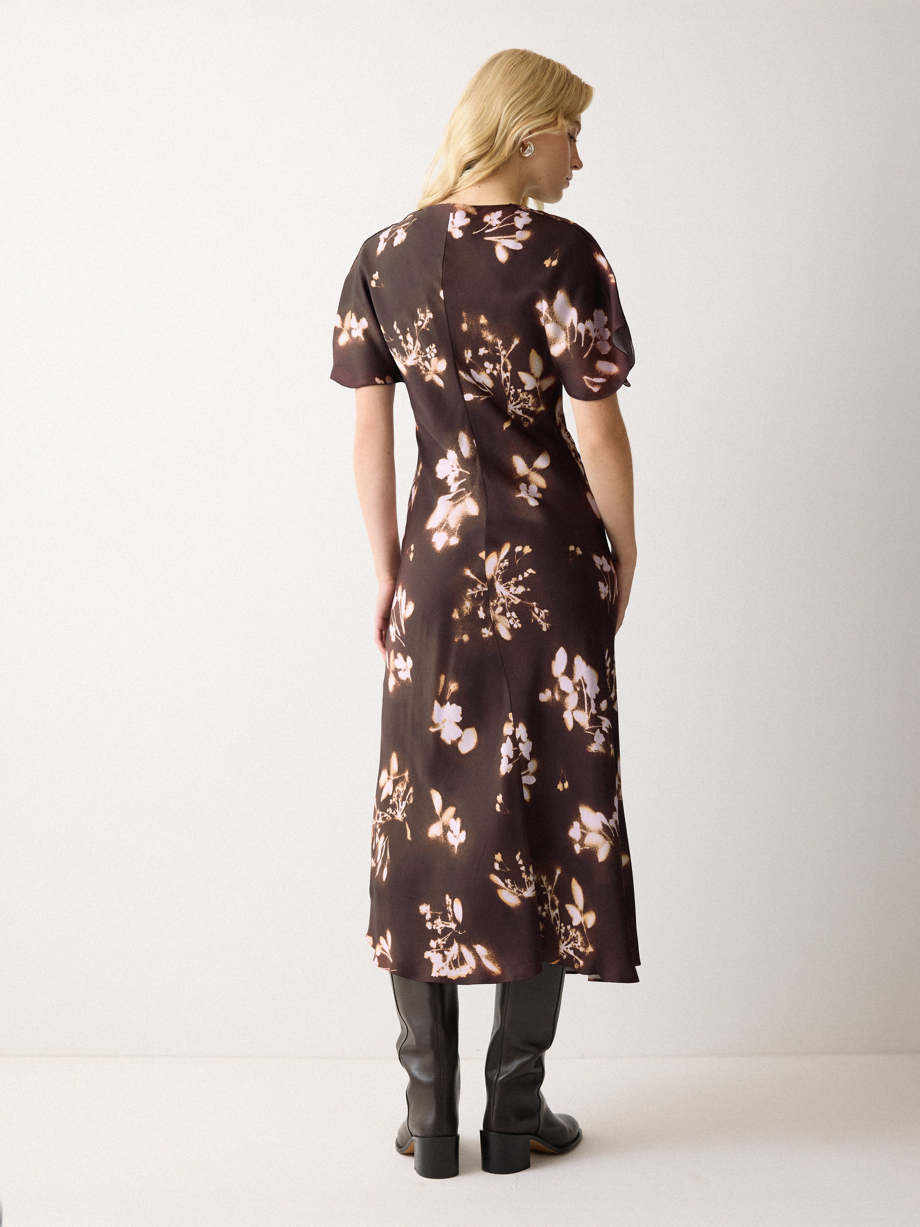 Spray Floral Satin Bias Dress | Purple - Image 4