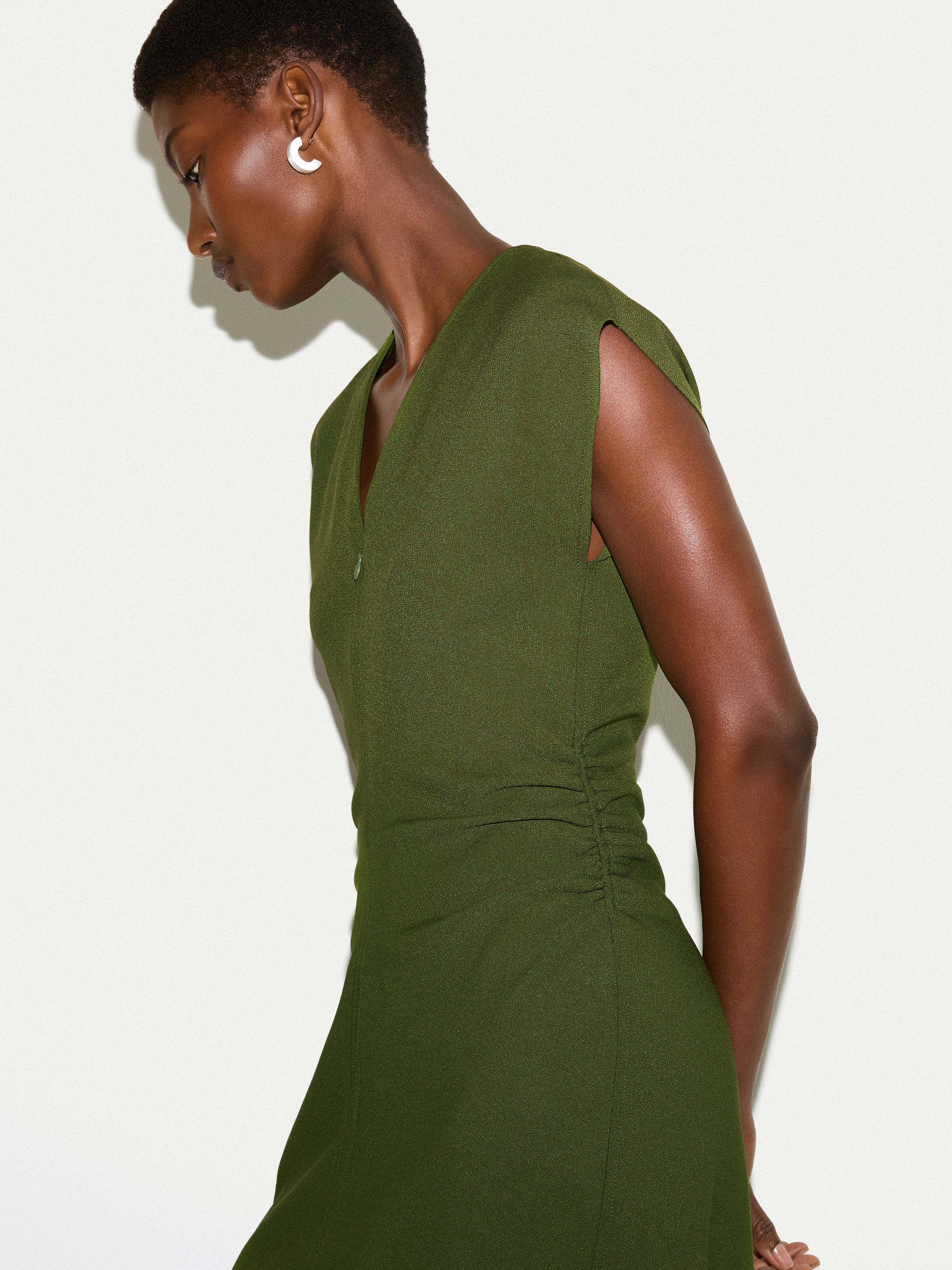 Stretch Crepe Drape Midi Dress | Green - Image 4