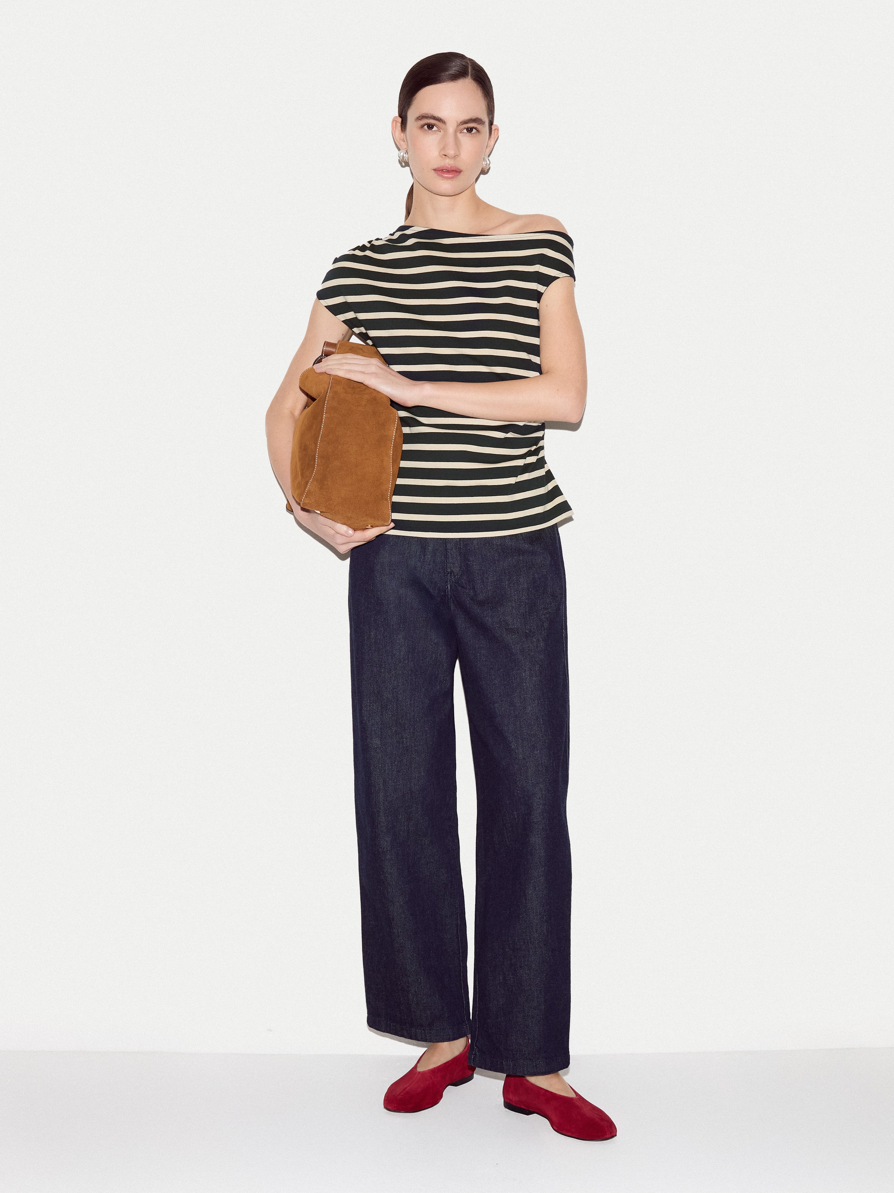 Stripe Asymmetric Neck Top | Navy - Image 3