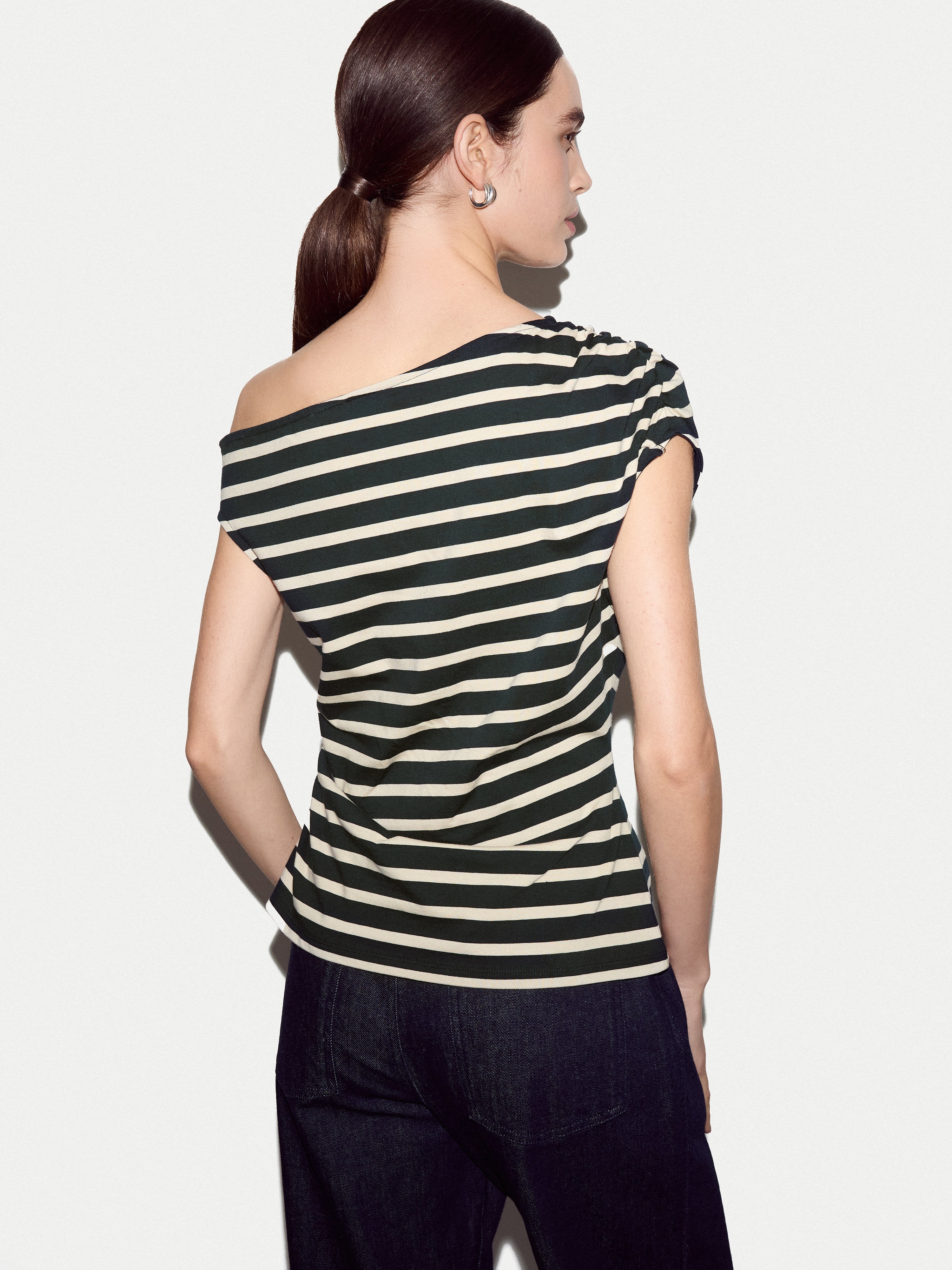 Stripe Asymmetric Neck Top | Navy - Image 4