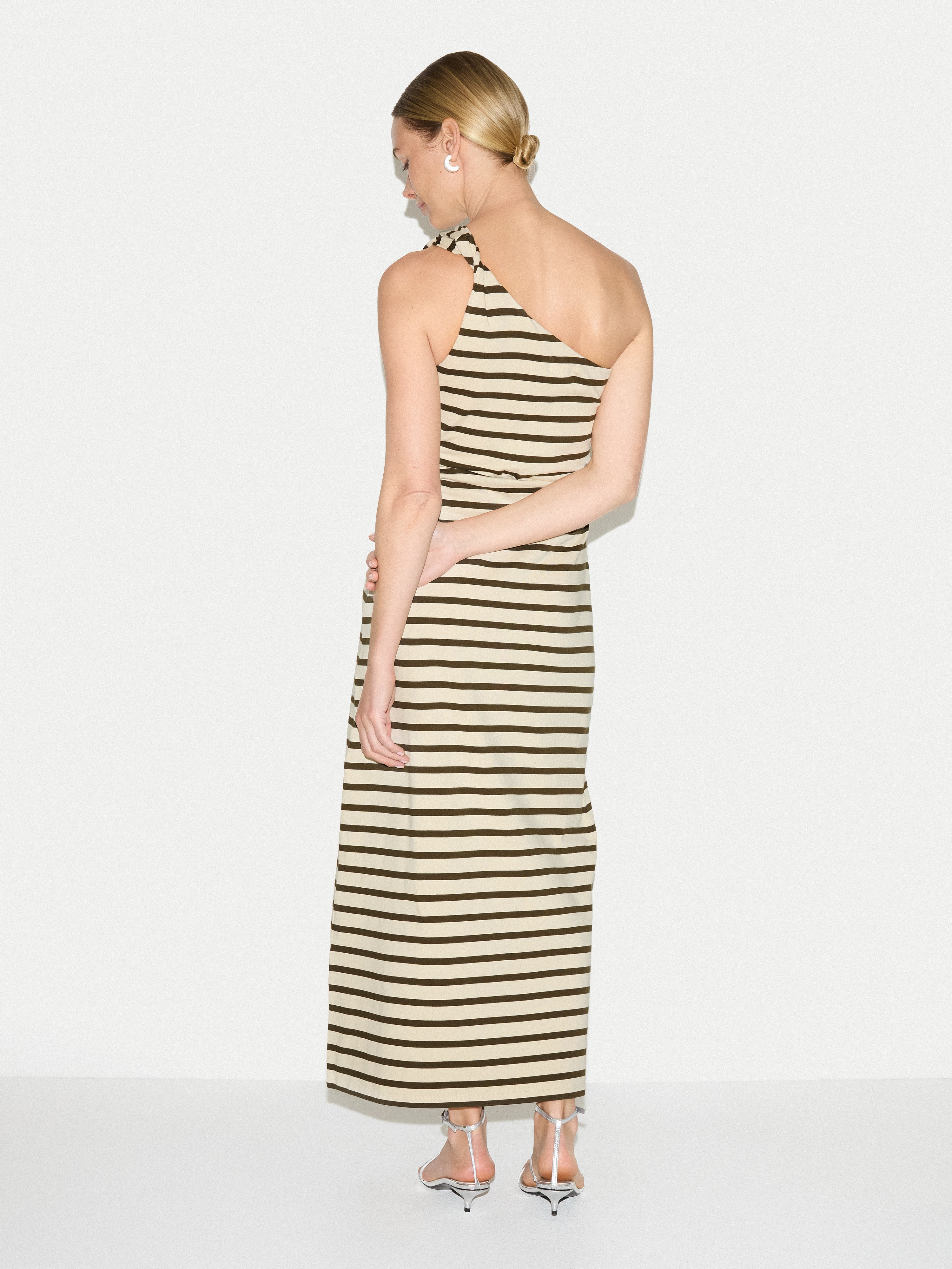 Stripe One Shoulder Dress | Khaki - Image 5