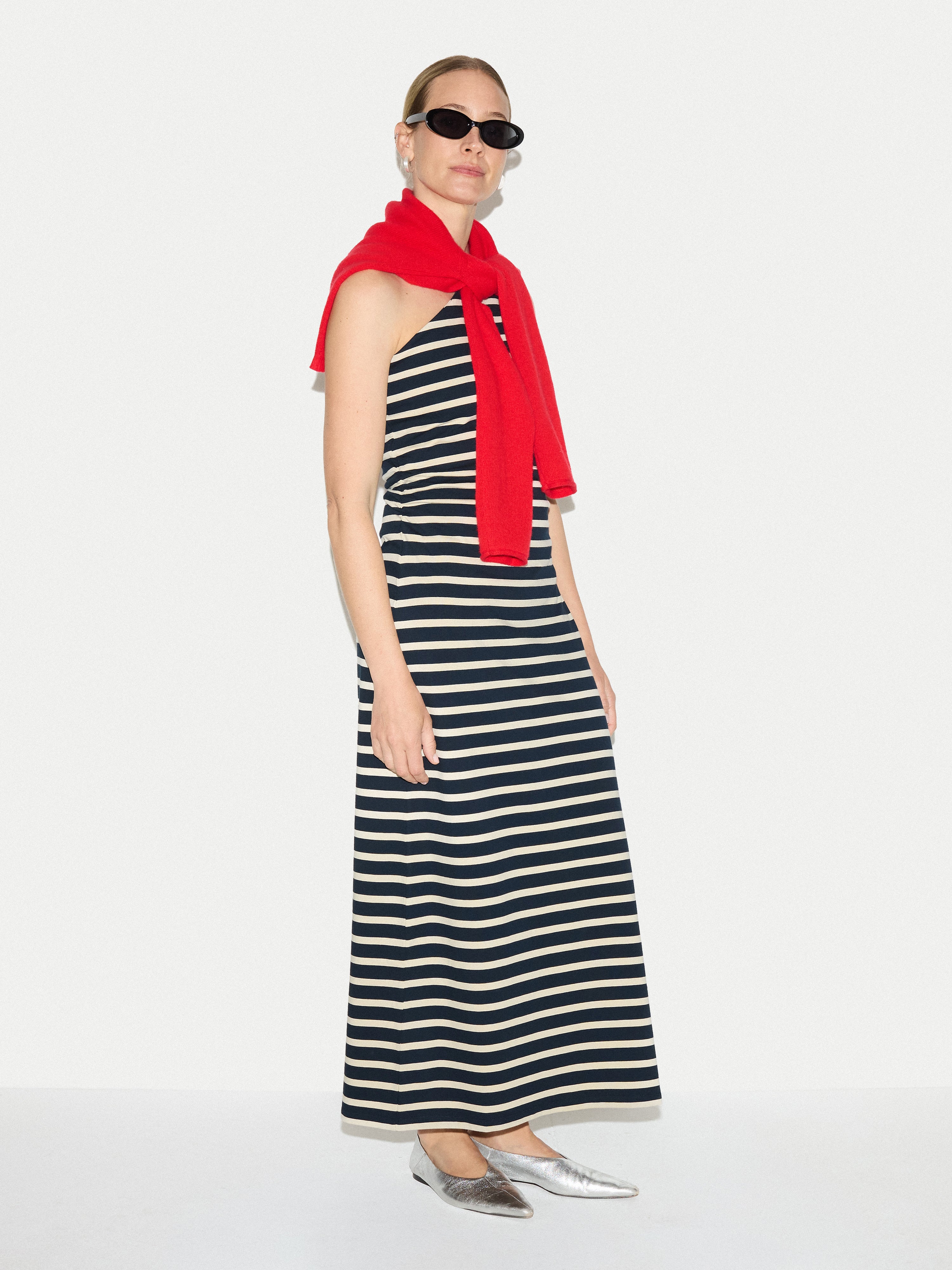 Stripe One Shoulder Dress | Navy - Image 2